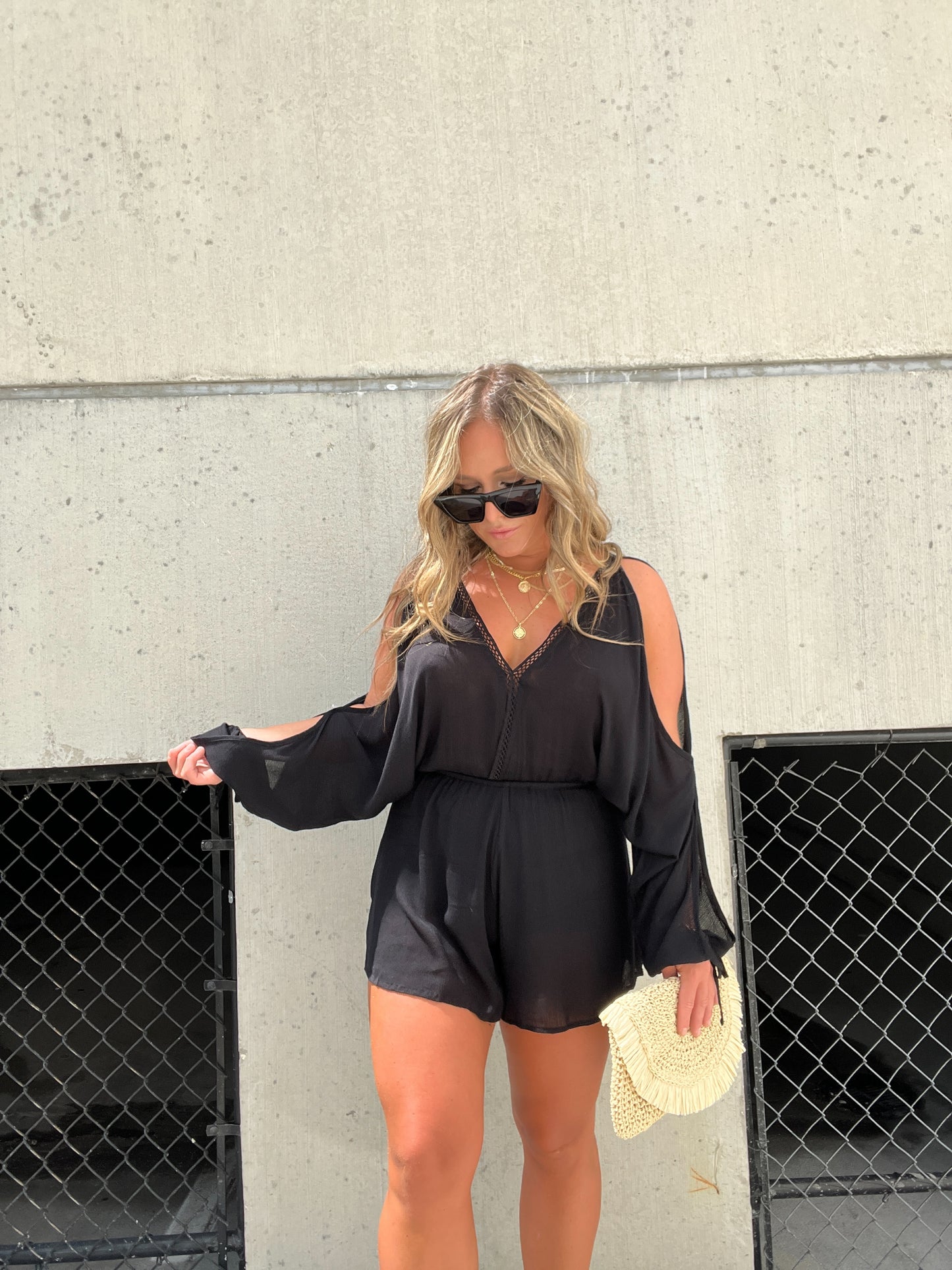 Mad Woman Gauze Romper Black