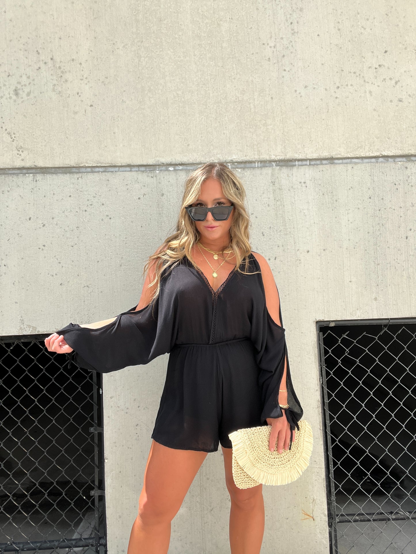 Mad Woman Gauze Romper Black