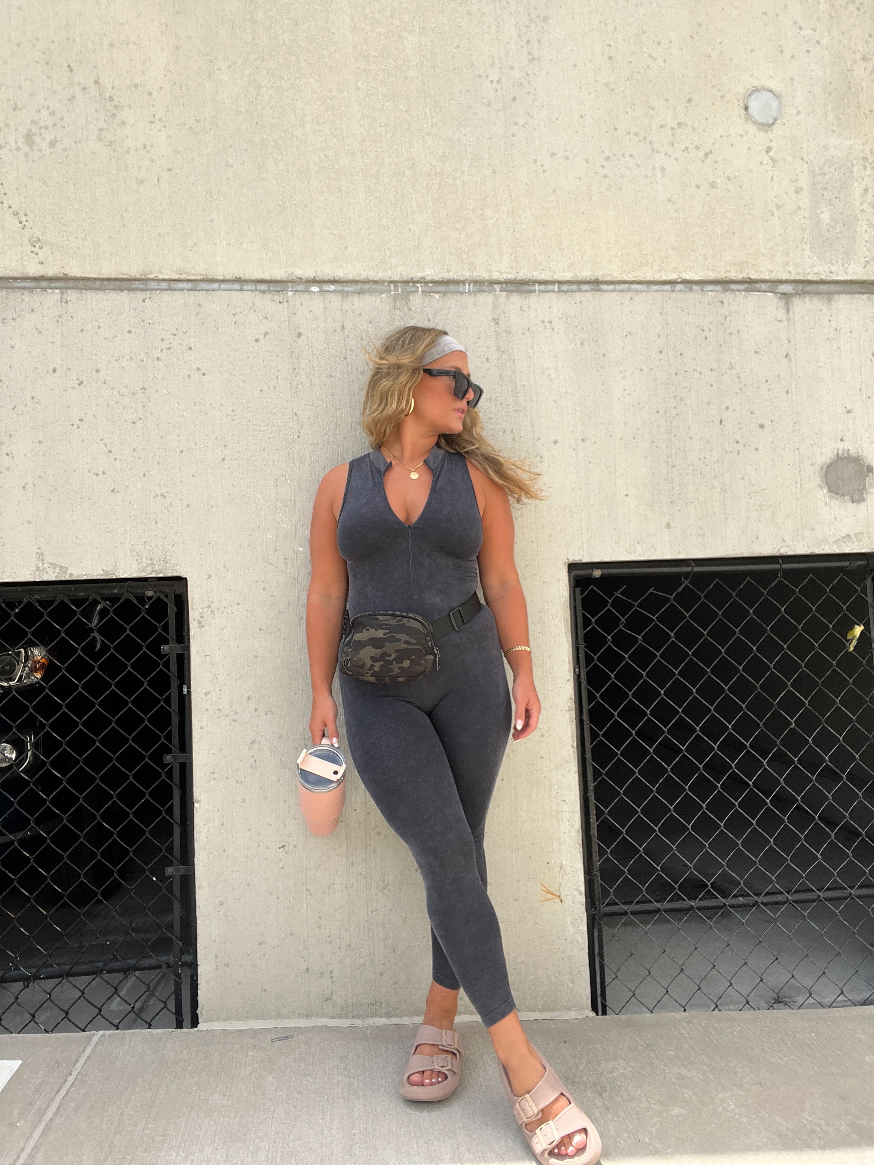 ZIP IT UP WASHED BLACK CATSUIT