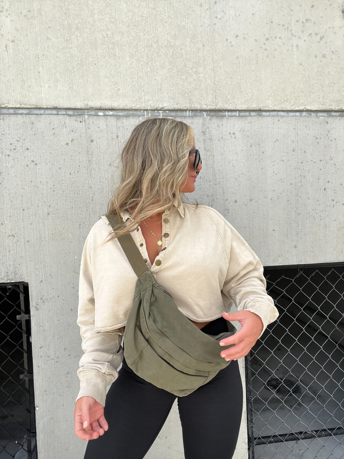 Army Green Oversized Canvas Belt Bag