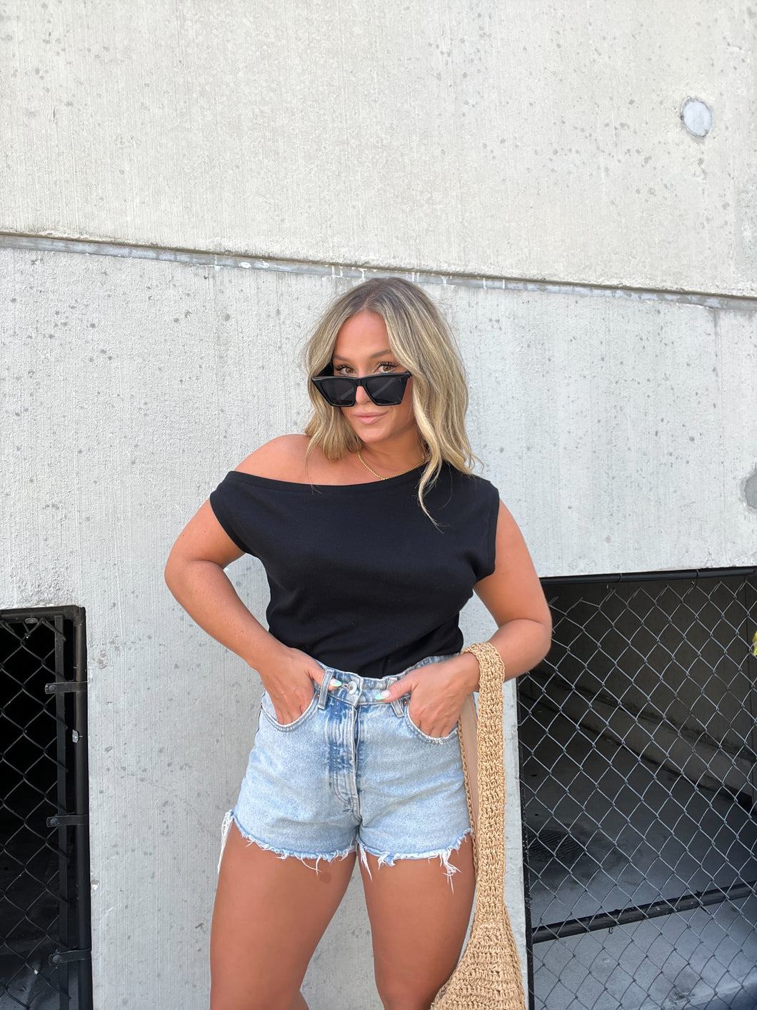 BLACK HAPPINESS OFF THE SHOULDER TOP