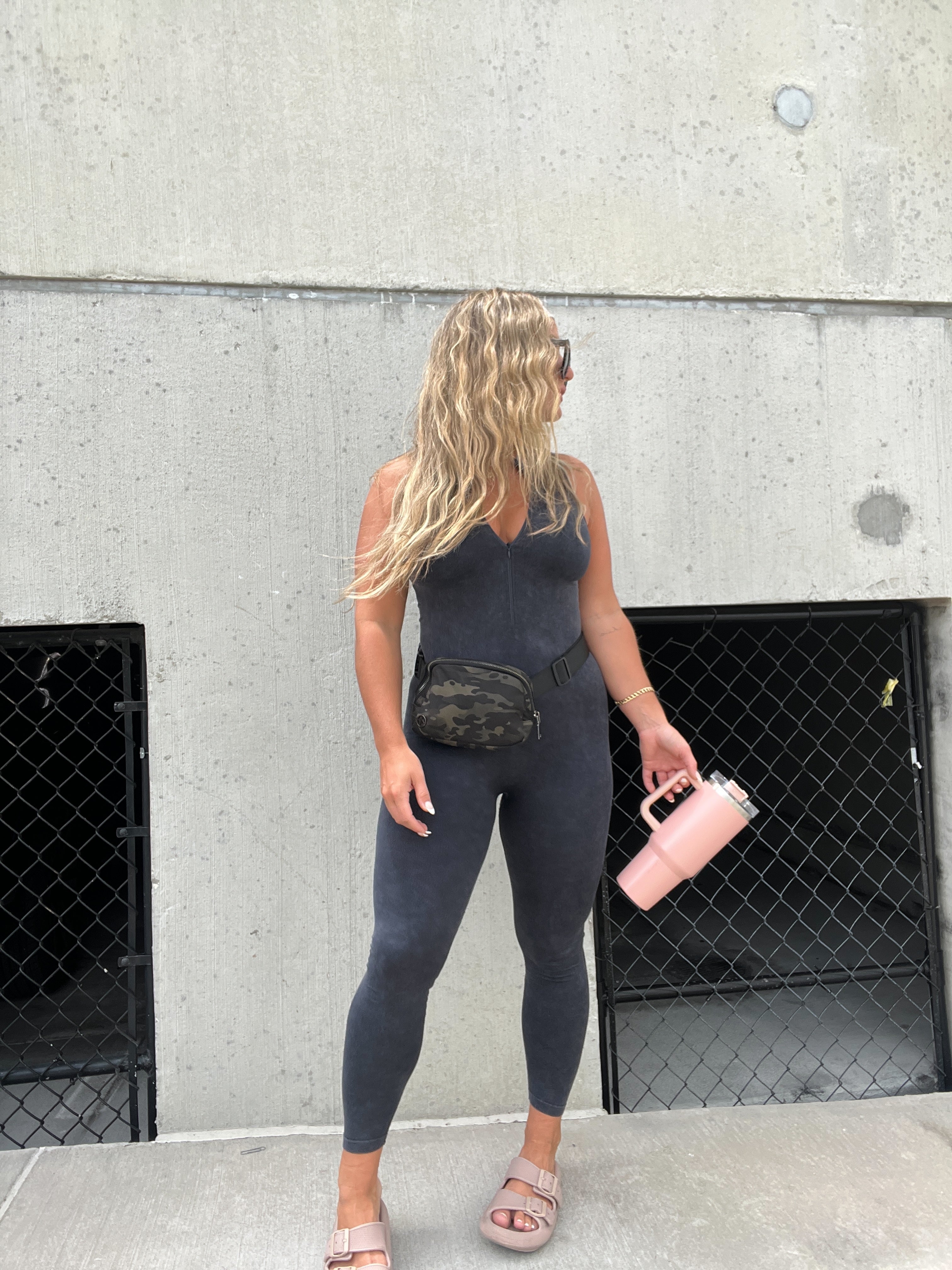 ZIP IT UP WASHED BLACK CATSUIT