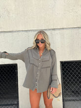 Load image into Gallery viewer, HARMONY GAUZE BUTTON DOWN DUSTED OLIVE
