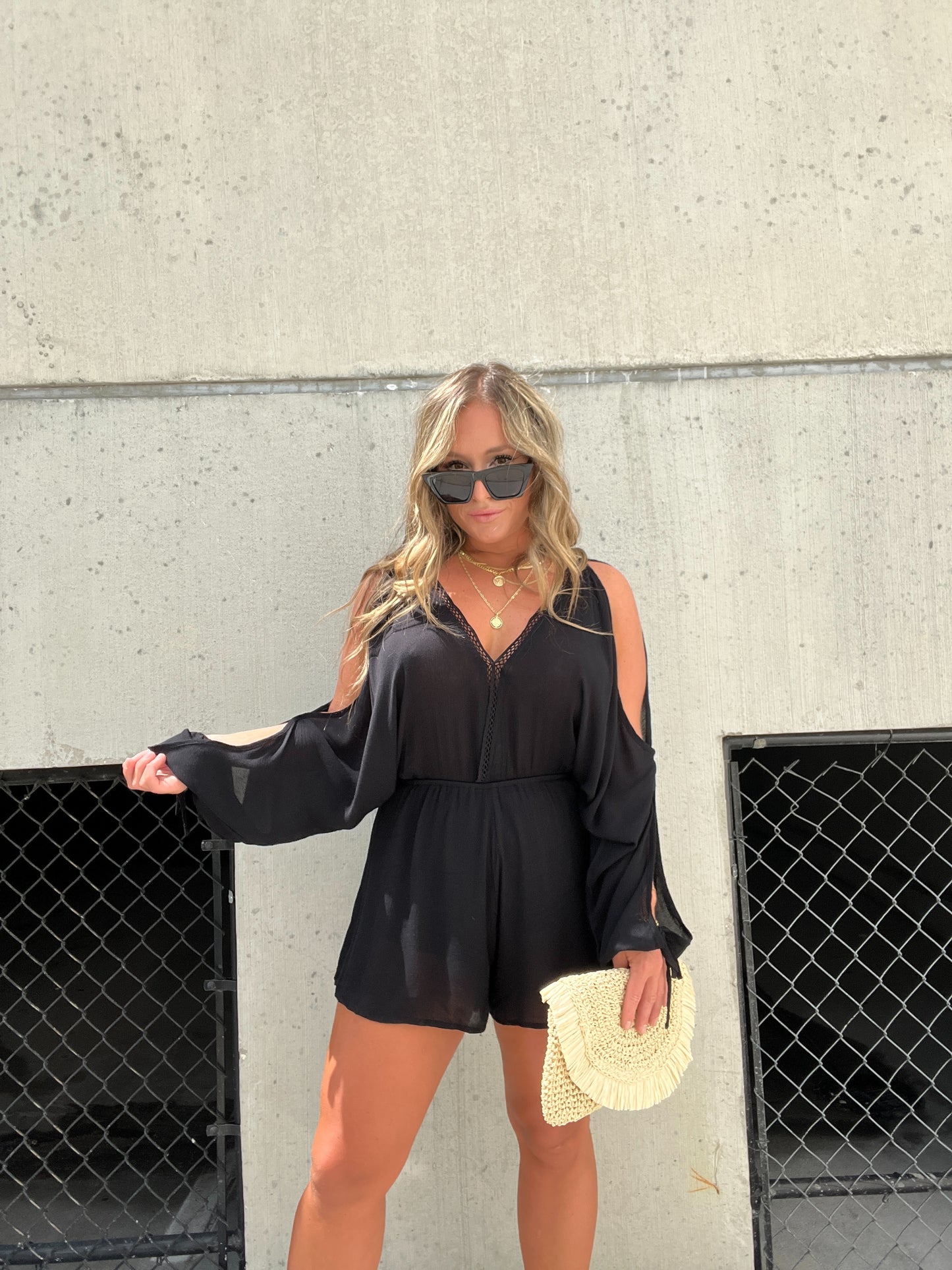 Mad Woman Gauze Romper Black