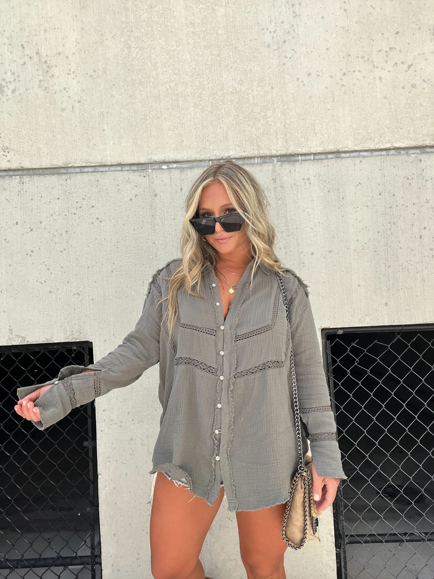 Harmony Gauze Button Down Dusted Olive