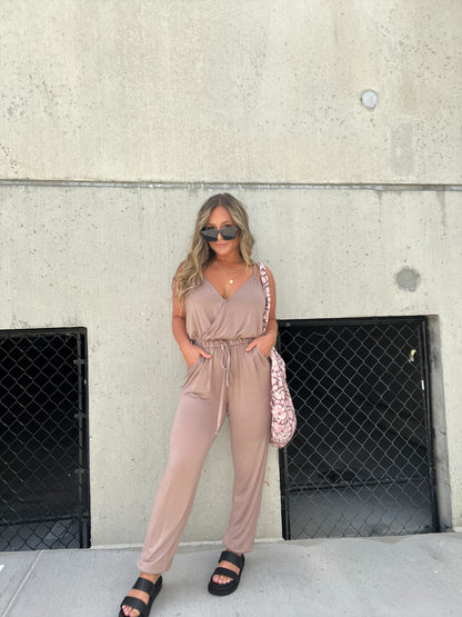 Jersey Ease Jumpsuit Taupe