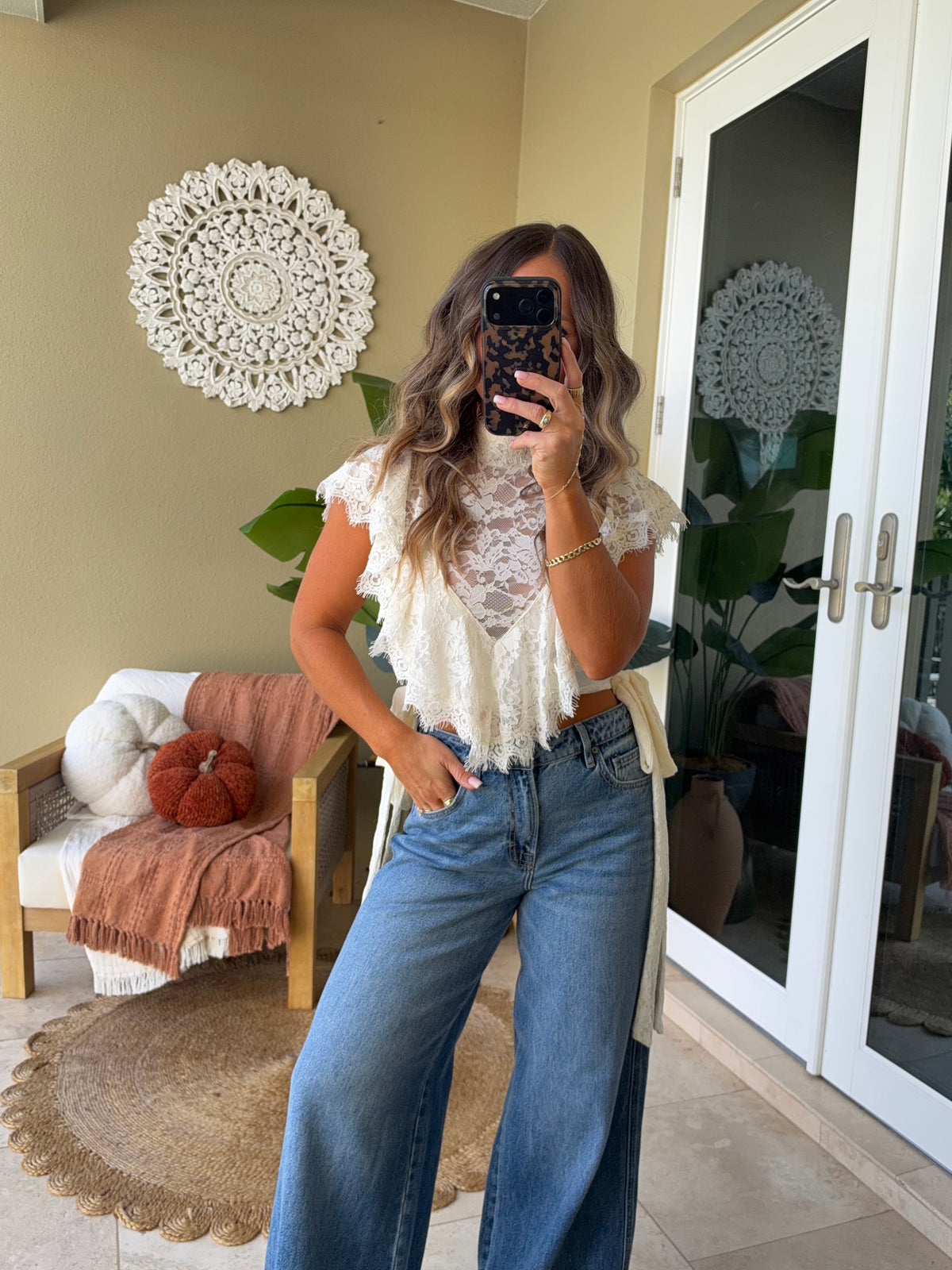 Sugar Spice Lace Mock Neck Top Ivory