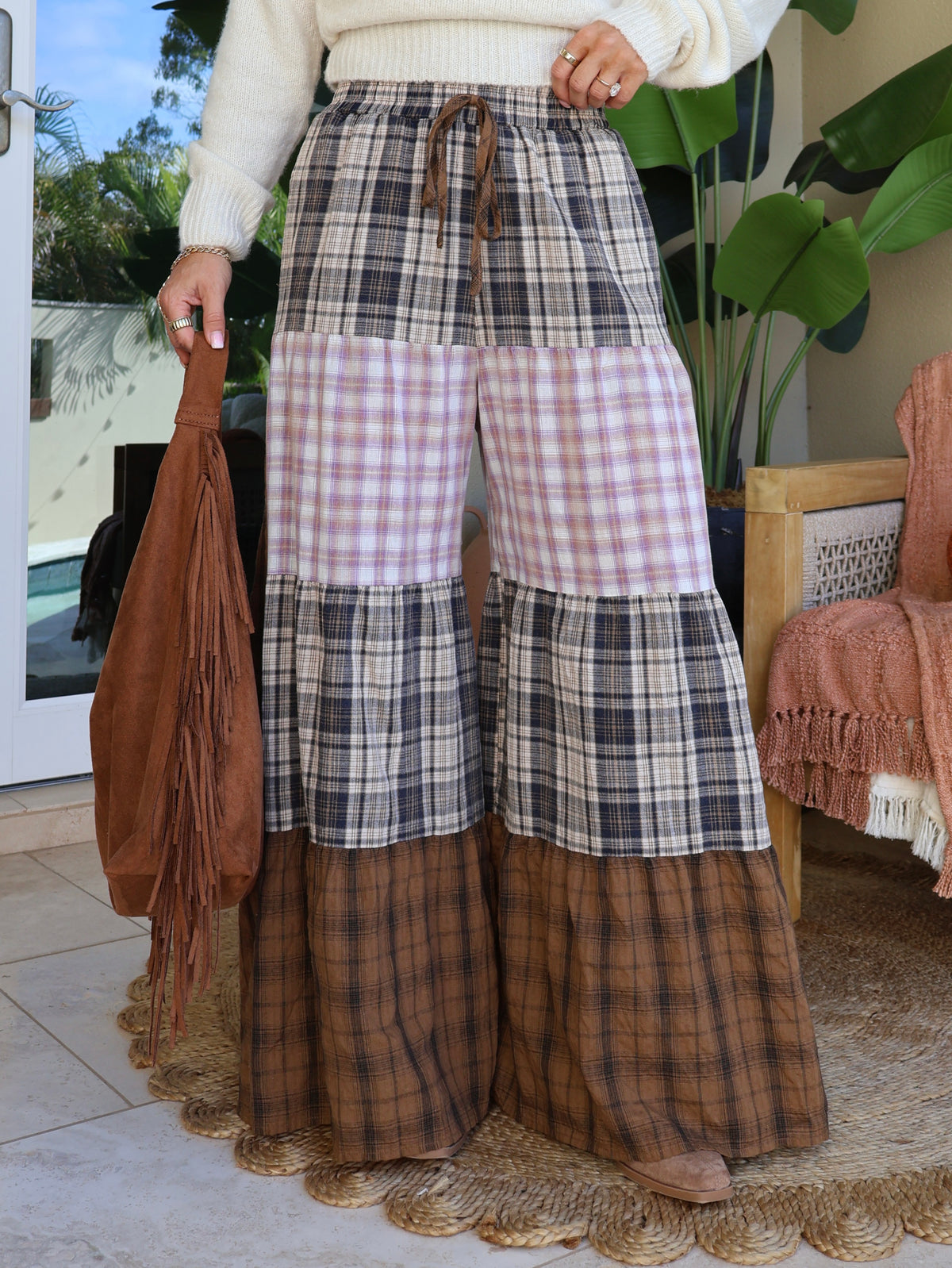 Mulled Cider Patchwork Boho Pants Brown Multi