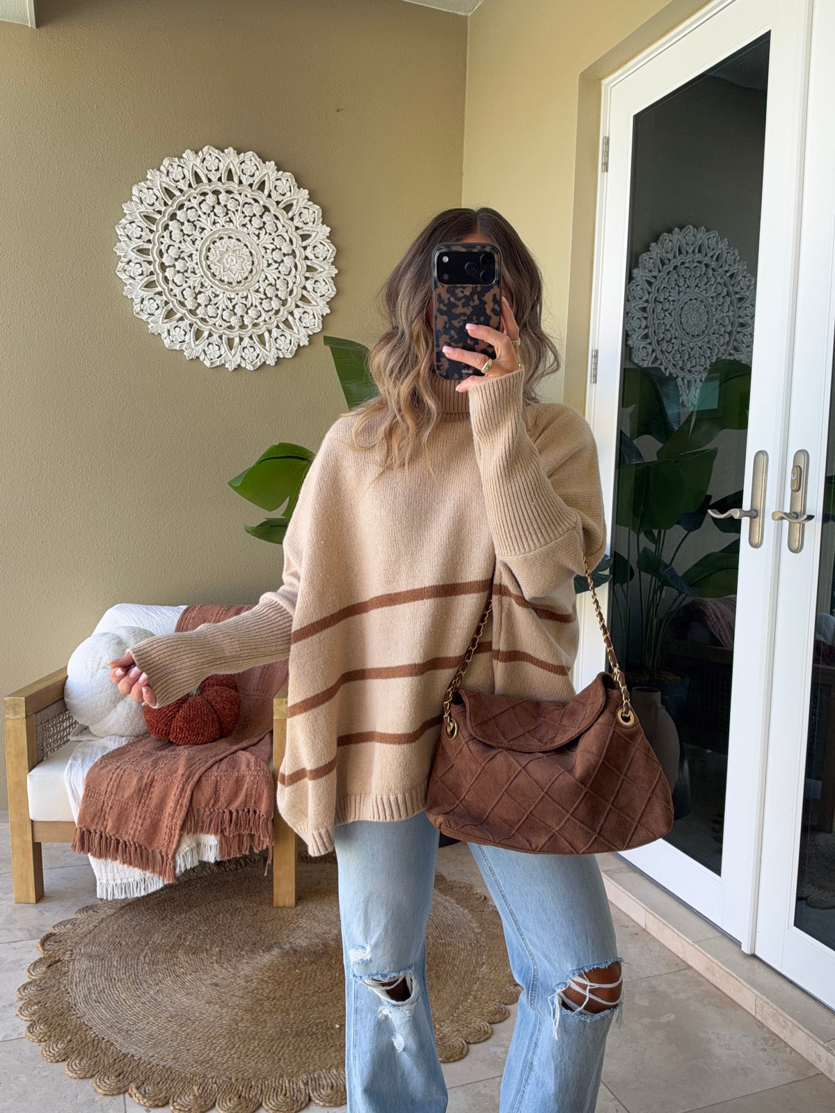 Maple Lane Mock Neck Sweater Taupe