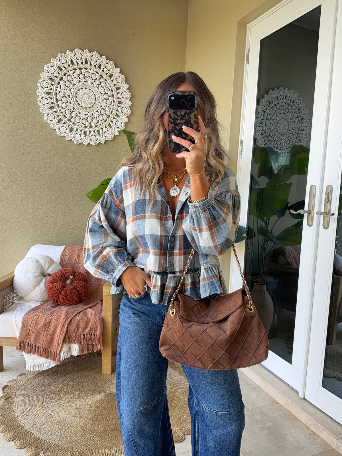 Pumpkin Patch Plaid Top Orange/Blue