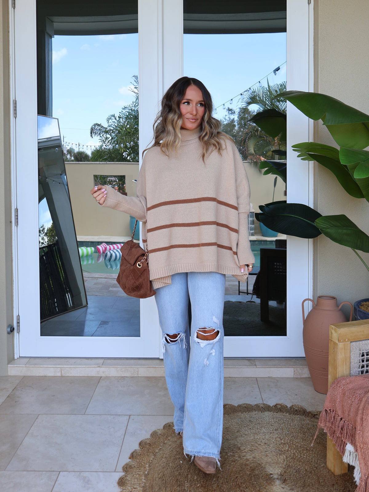 Maple Lane Mock Neck Sweater Taupe