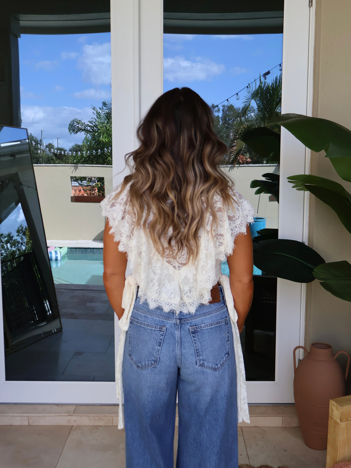 Sugar Spice Lace Mock Neck Top Ivory