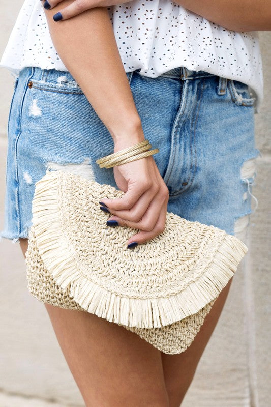 Frayed Raffia Clutch Natural