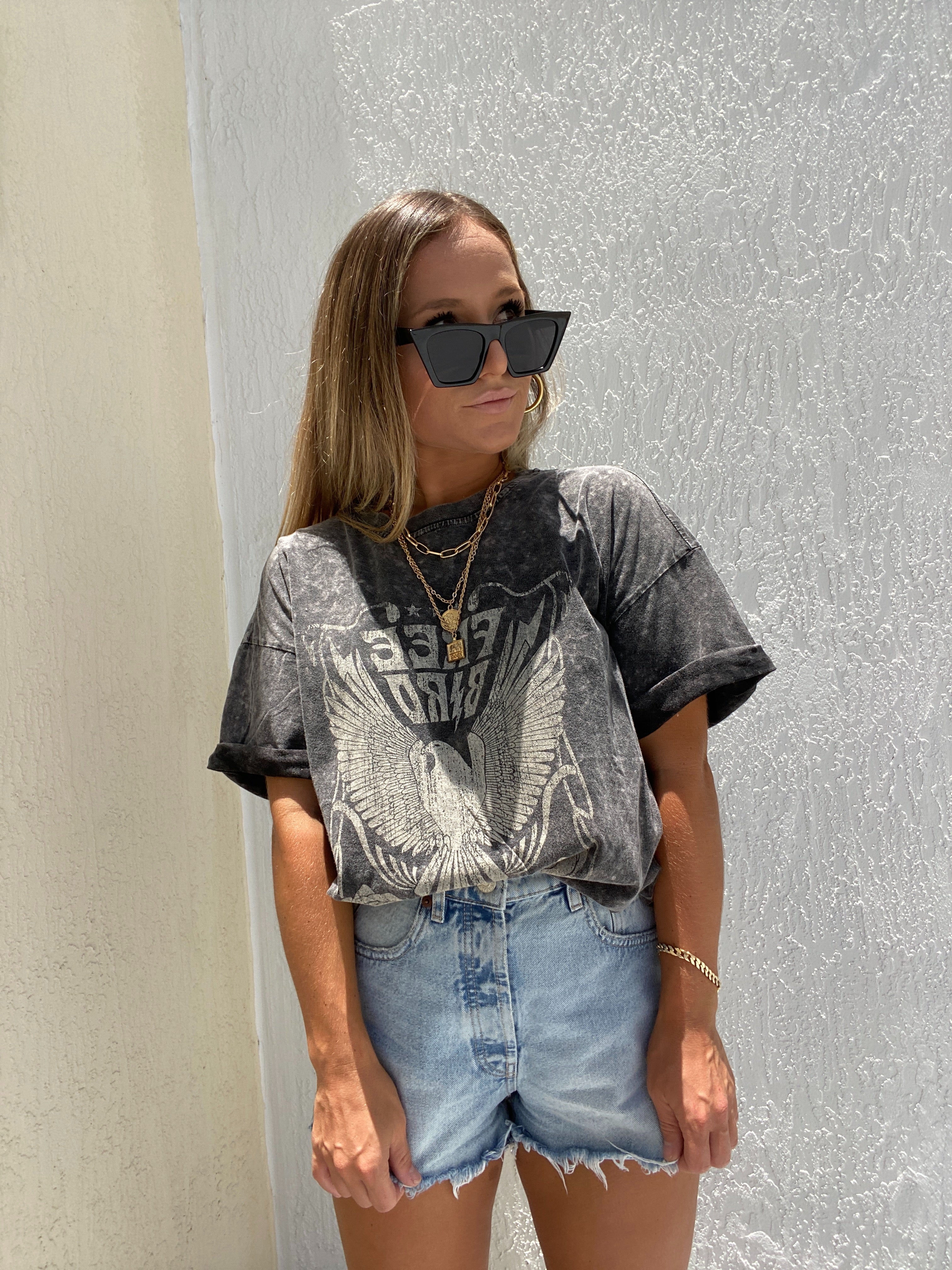 Washed Free Bird Graphic Tee Black