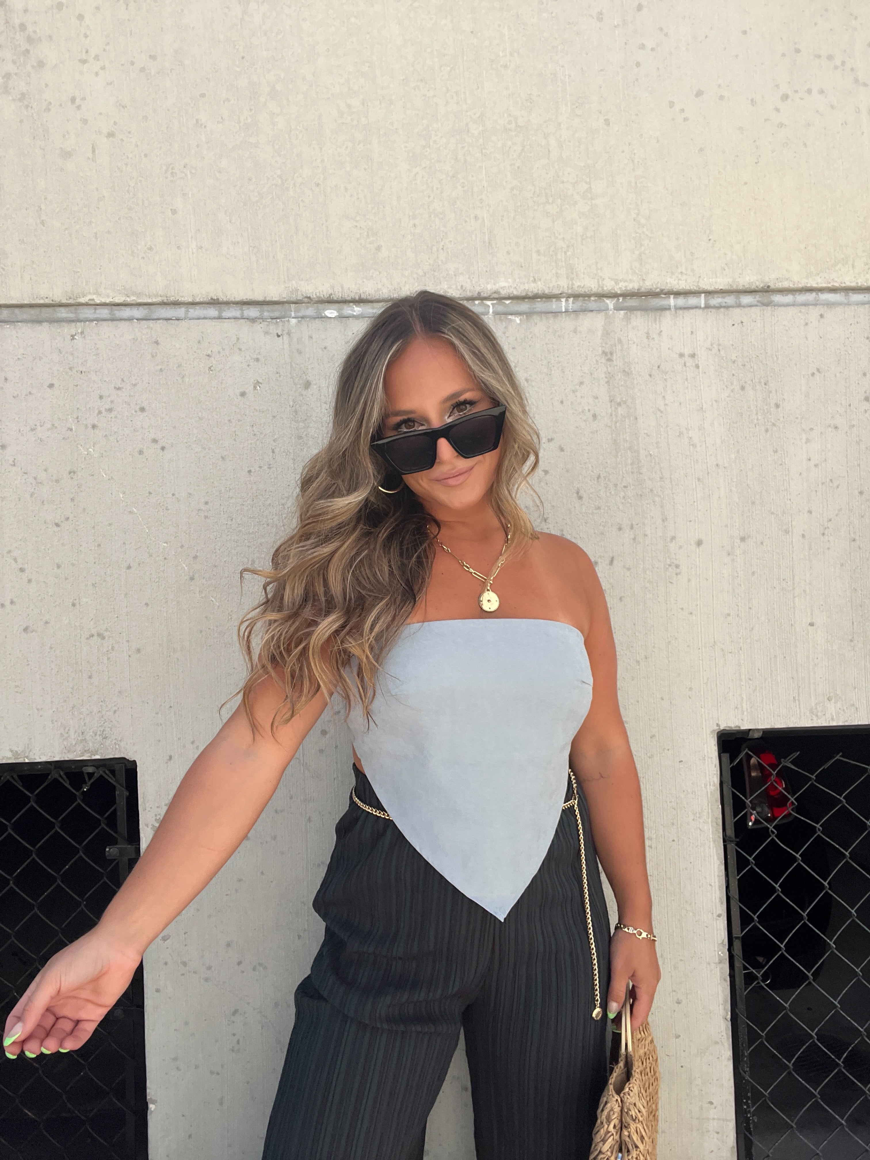 SECOND CHANCES SCARF TOP DENIM