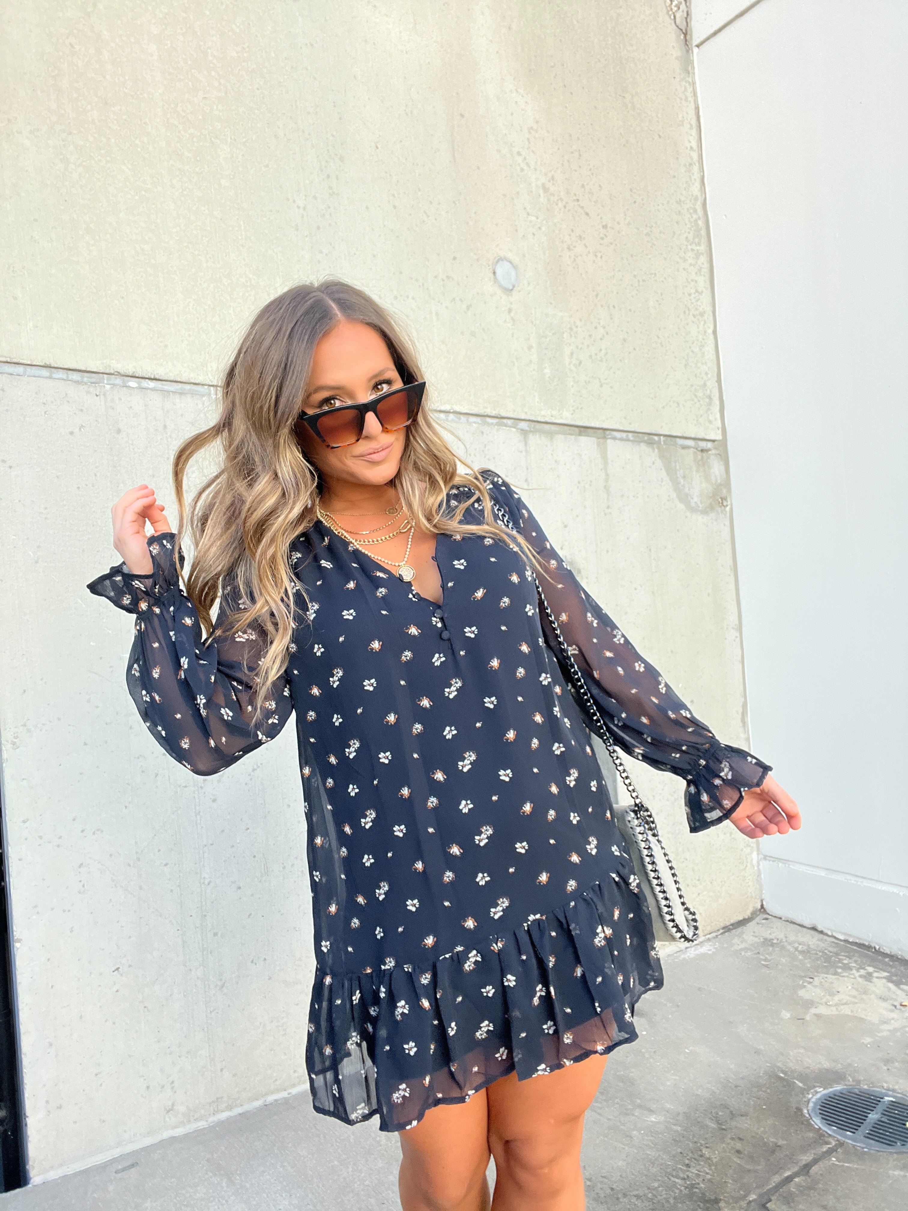 Taylor Chiffon Floral Dress Navy