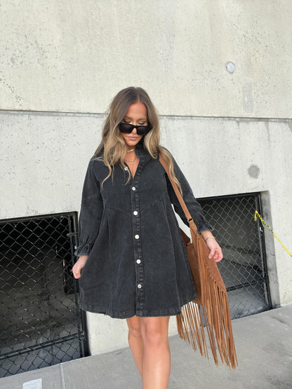 Downtown Denim Dress Black