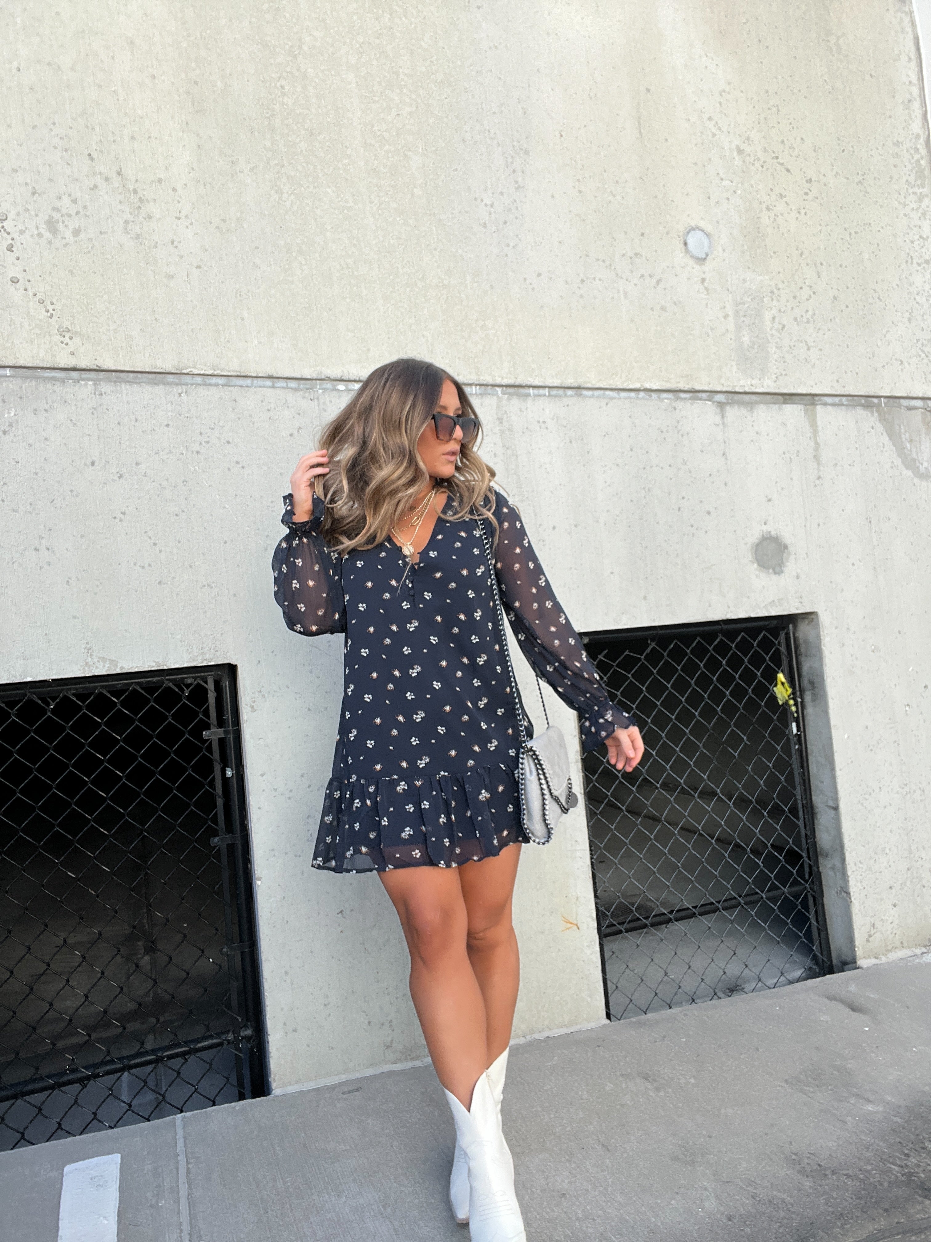 Taylor Chiffon Floral Dress Navy