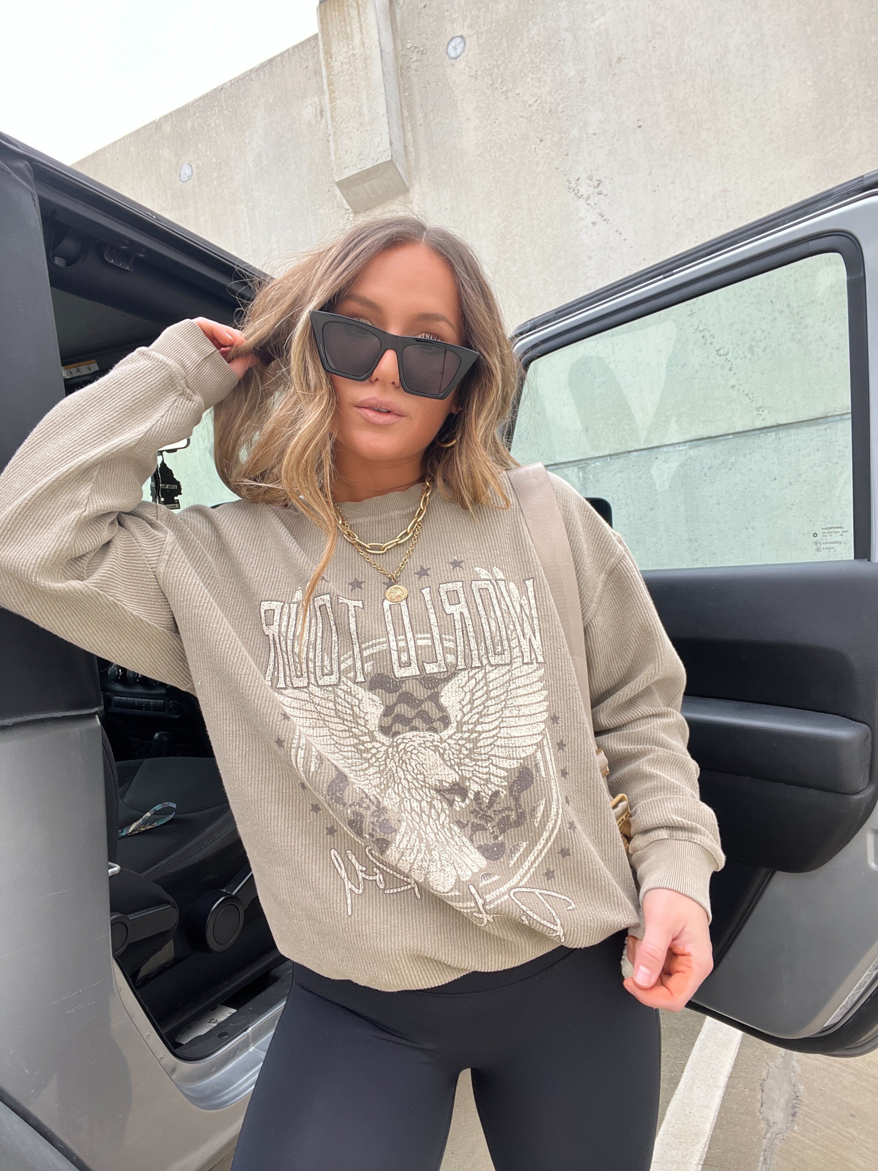 Rock n Roll Ribbed Crewneck Camel