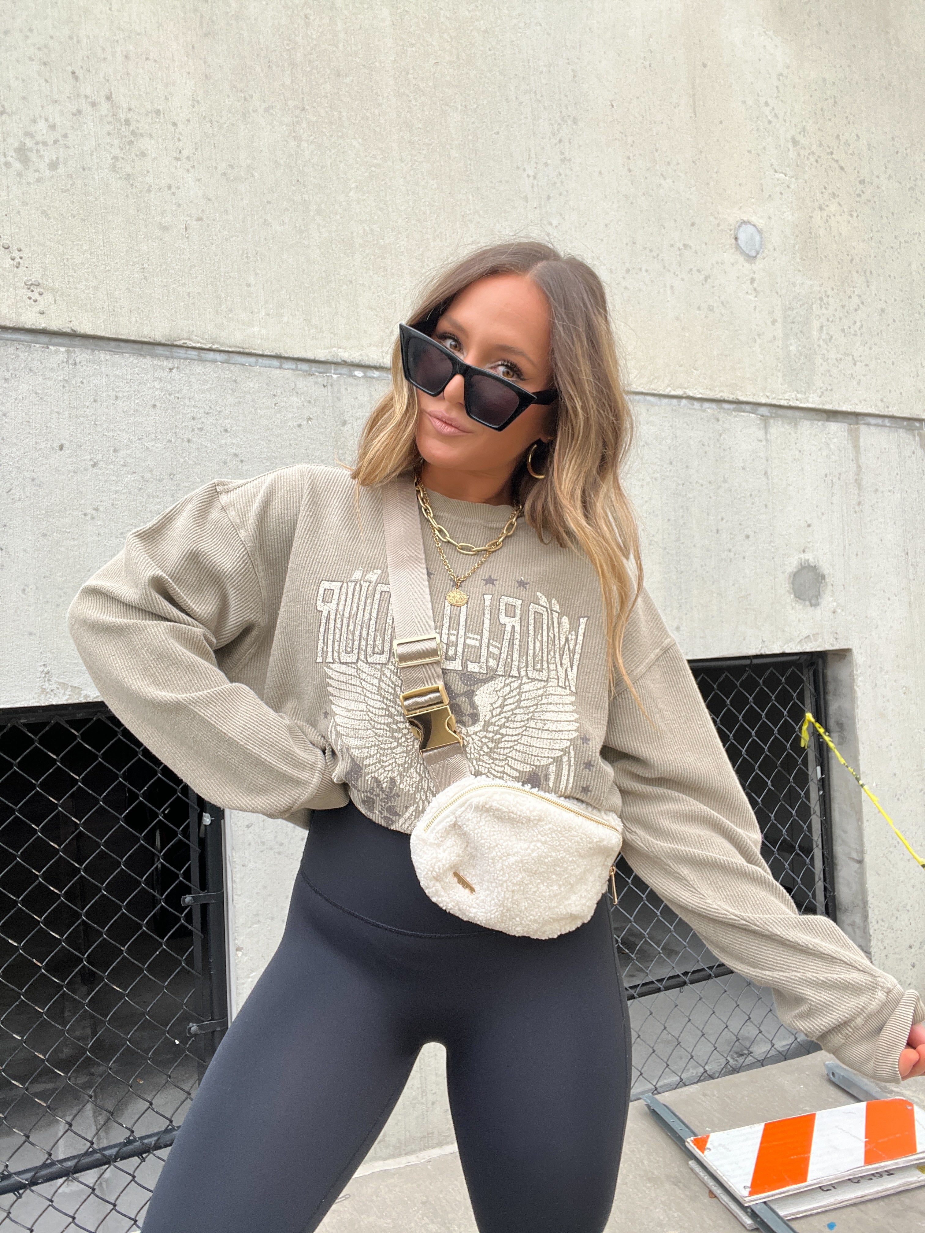 Rock n Roll Ribbed Crewneck Camel