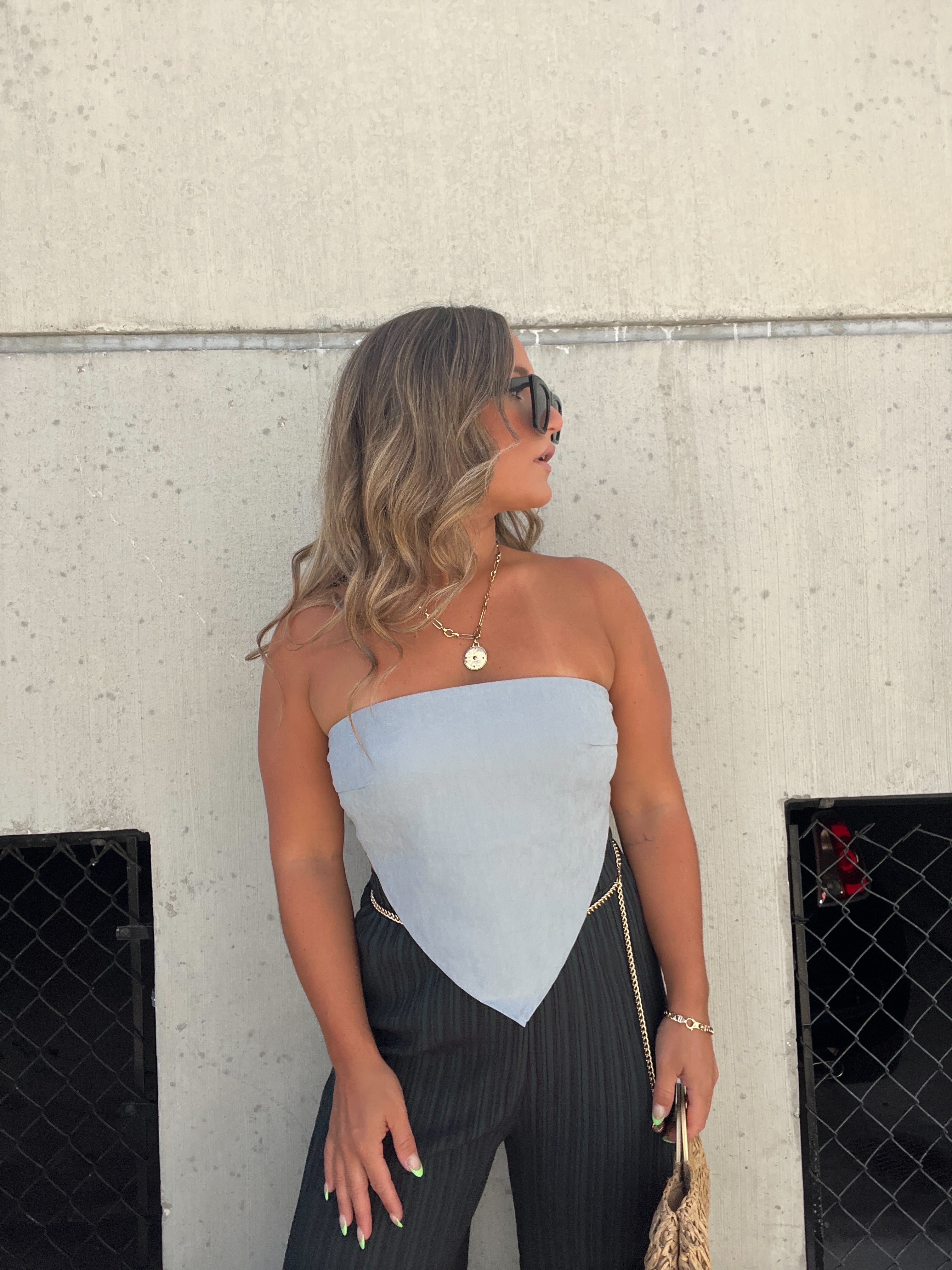 SECOND CHANCES SCARF TOP DENIM