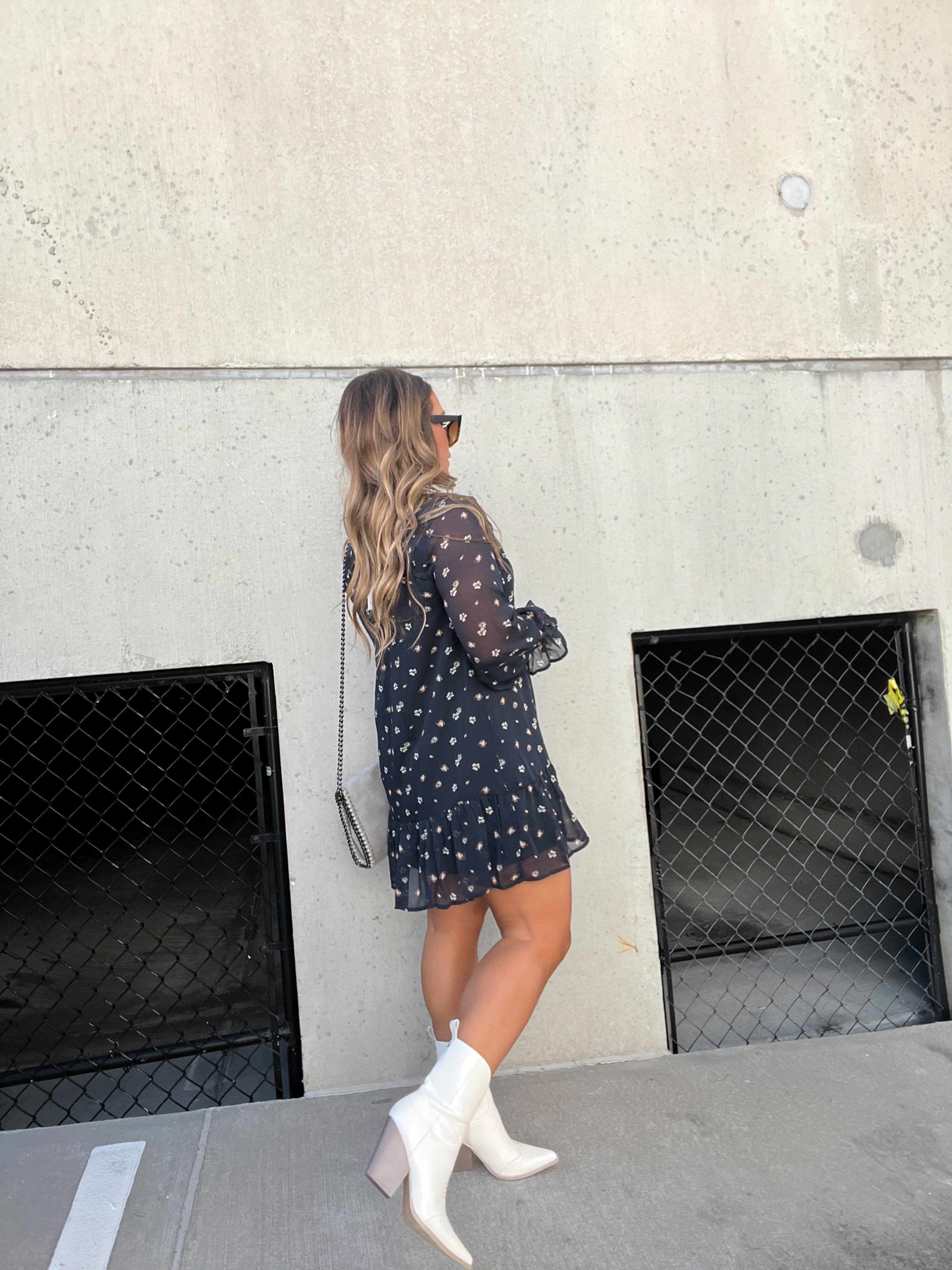 Taylor Chiffon Floral Dress Navy