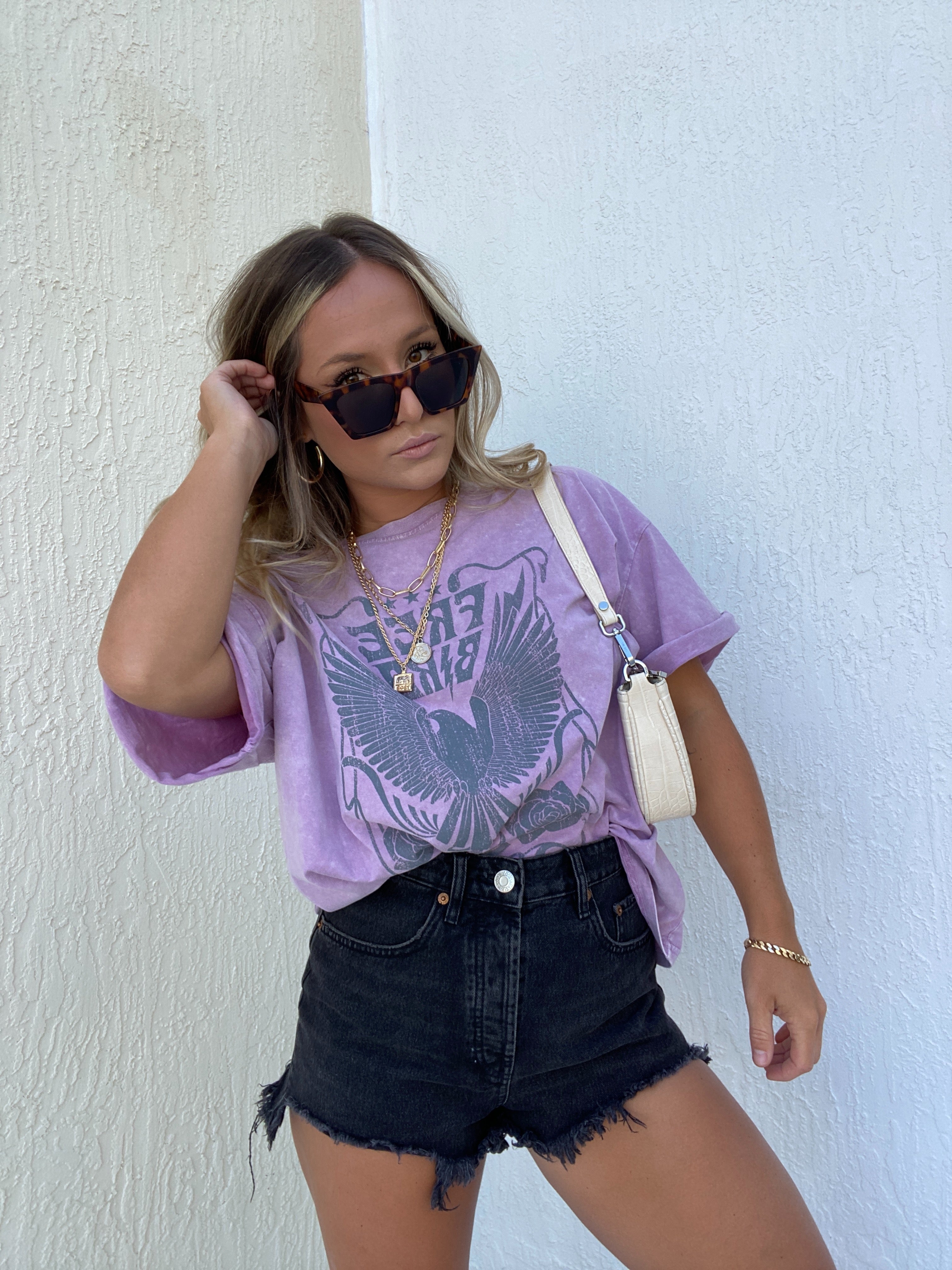 Washed Free Bird Graphic Tee Lavender
