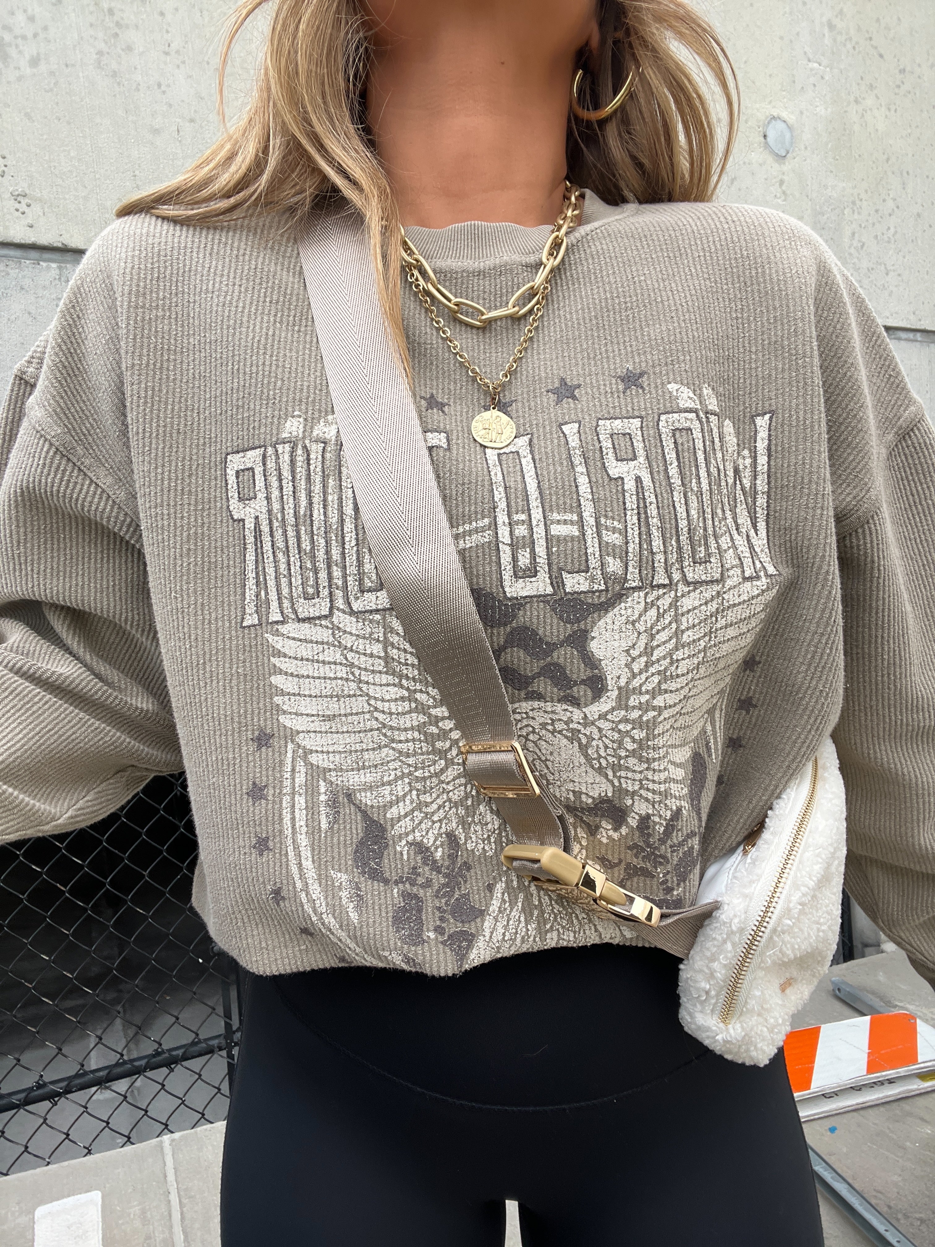 Rock n Roll Ribbed Crewneck Camel
