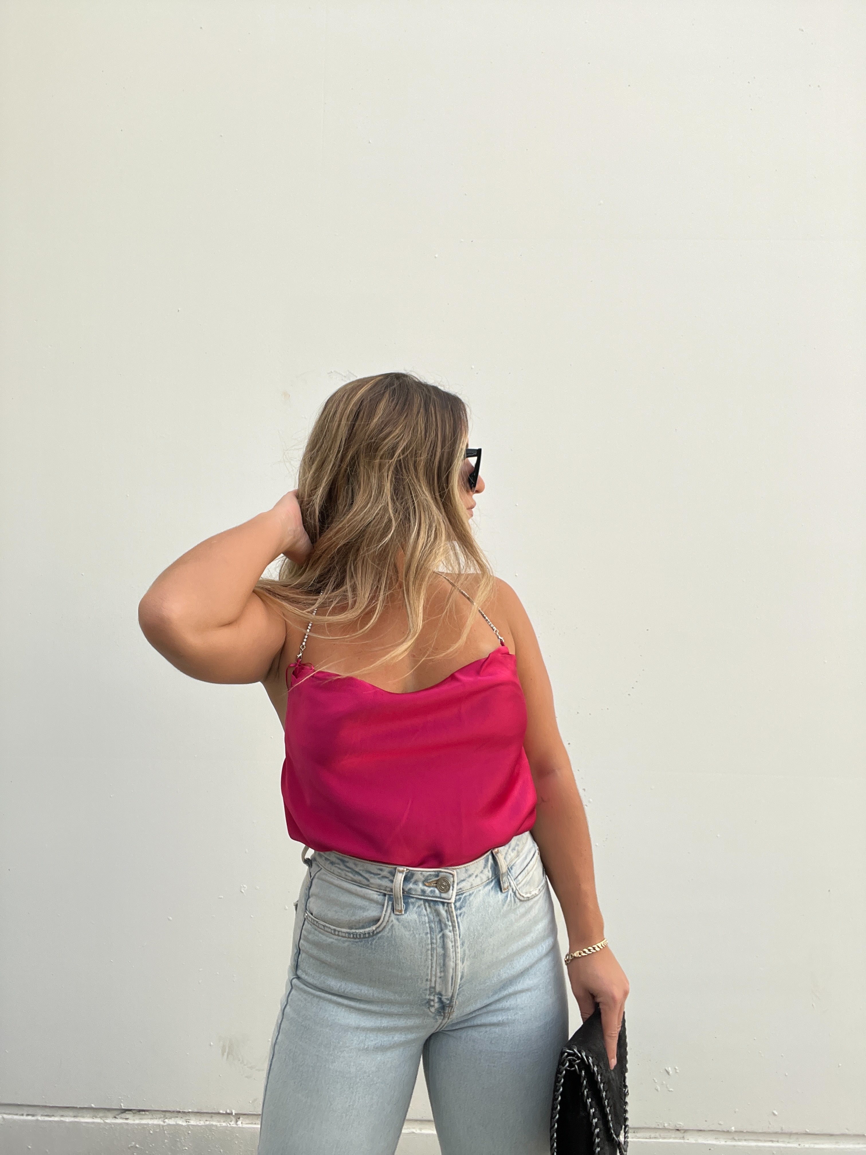 SATIN COWL NECK HALTER MAGENTA