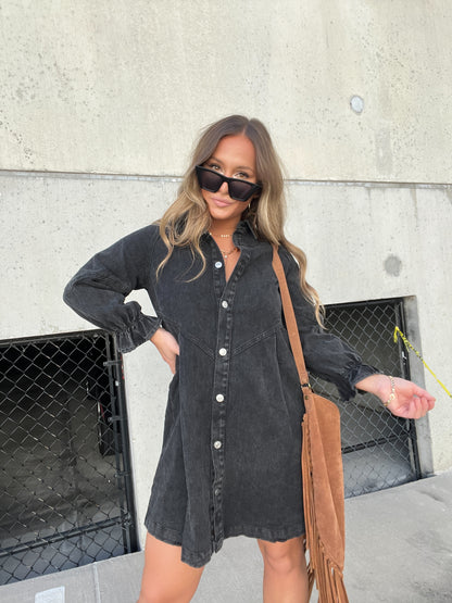 Downtown Denim Dress Black