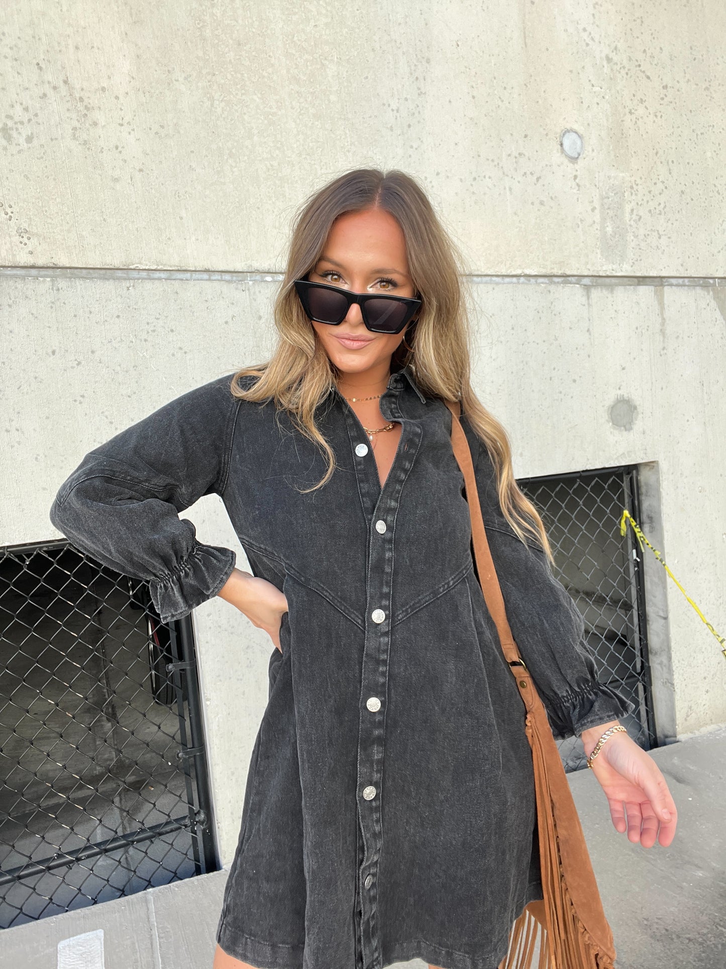 Downtown Denim Dress Black