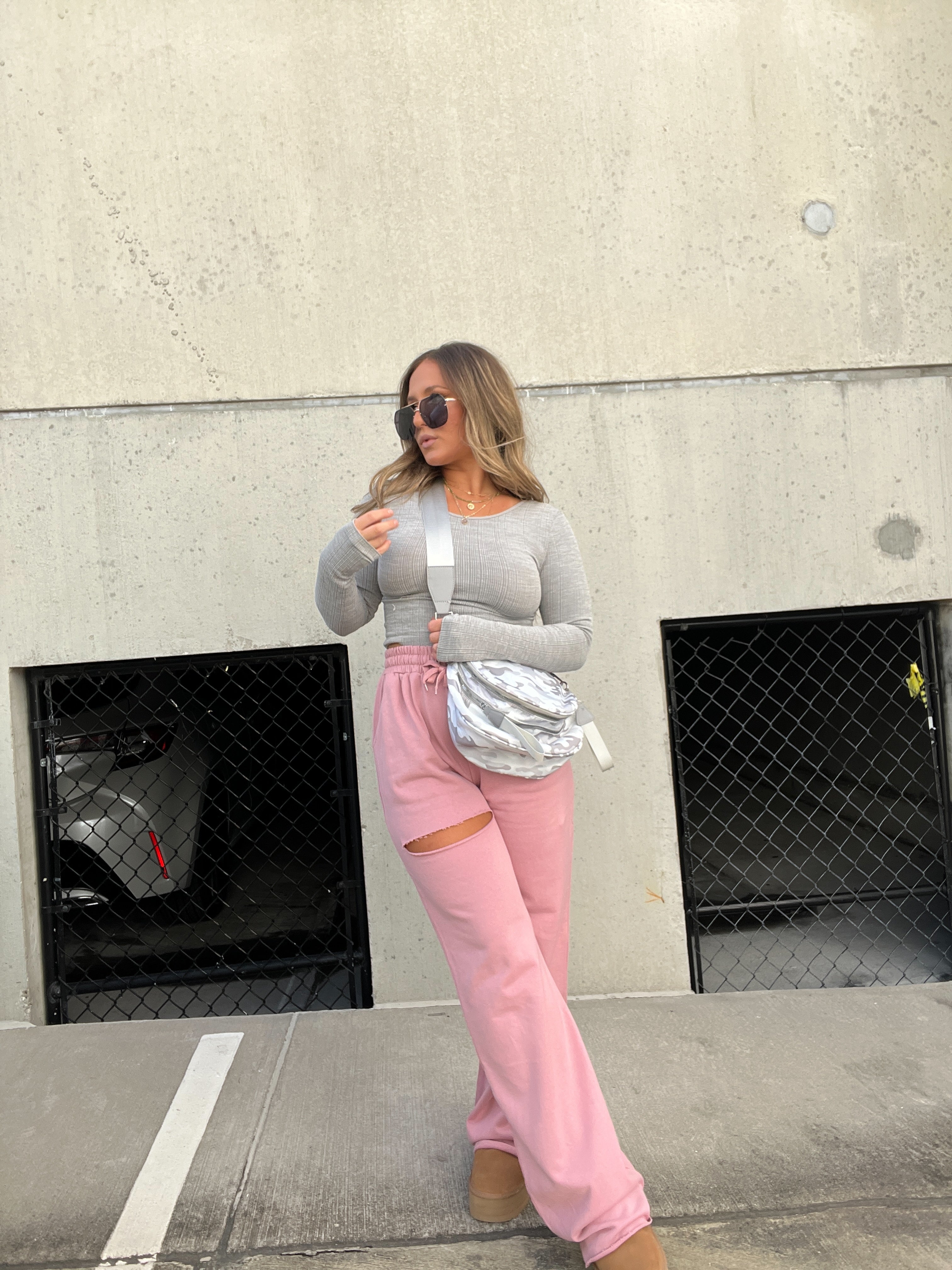 Grey/White Oversized Camo Belt Bag