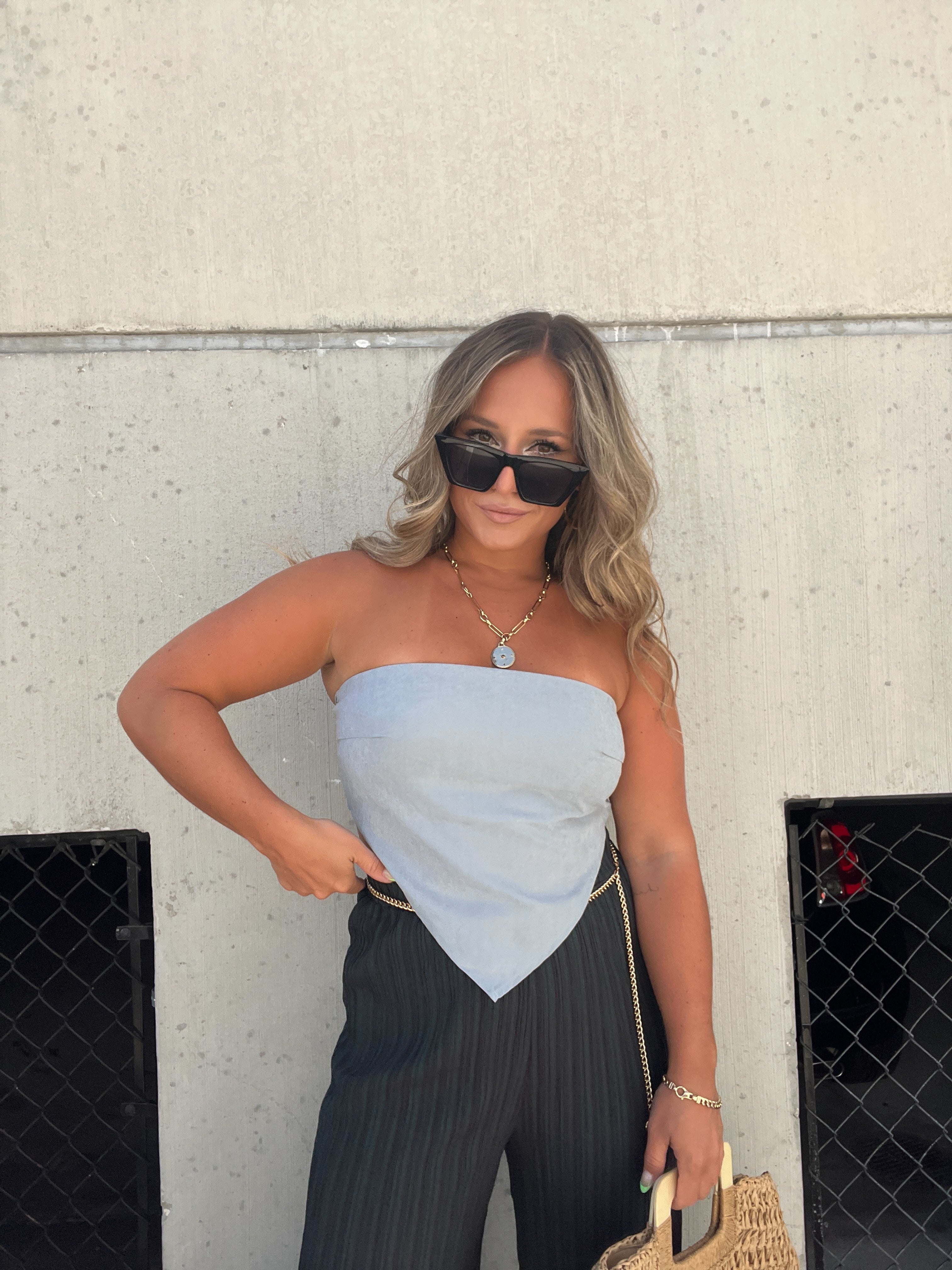 SECOND CHANCES SCARF TOP DENIM