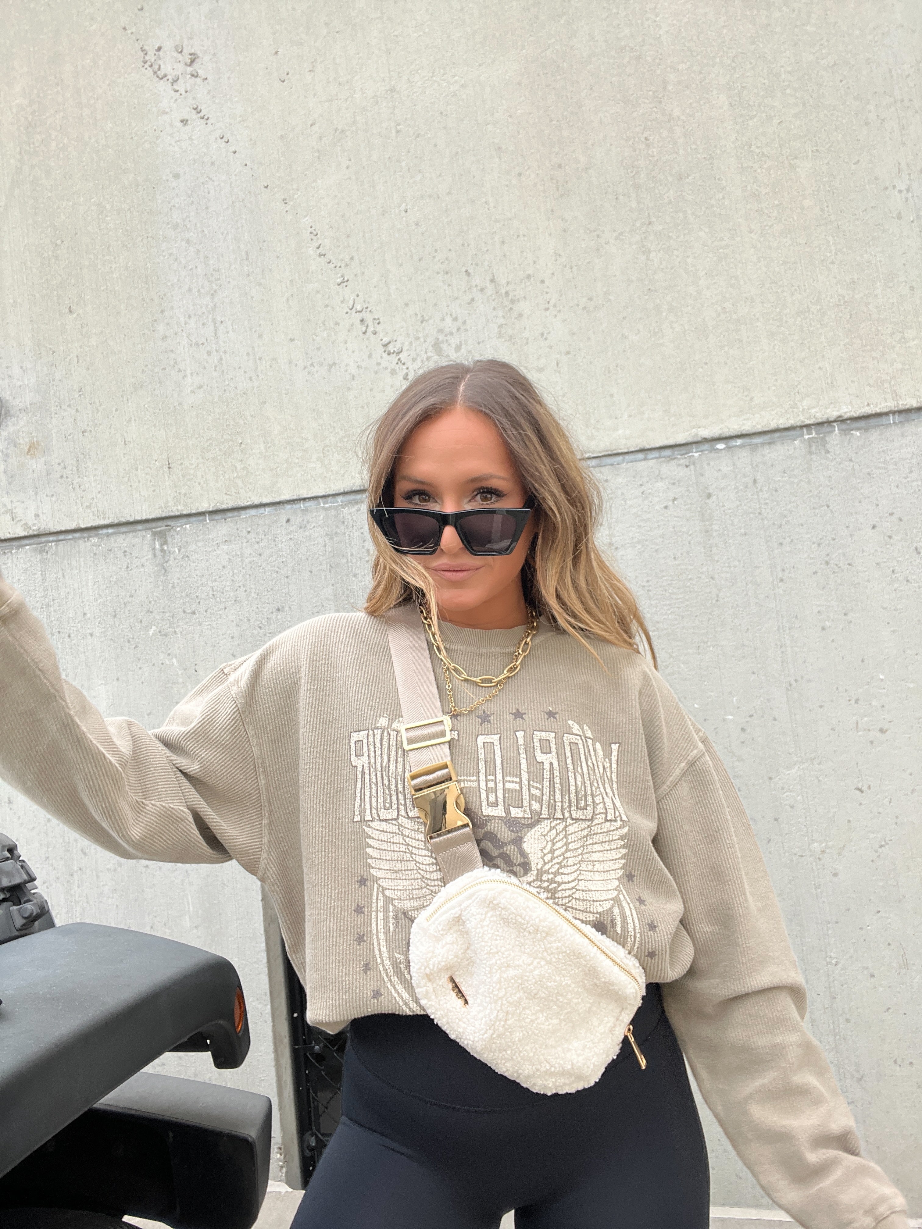 Rock n Roll Ribbed Crewneck Camel