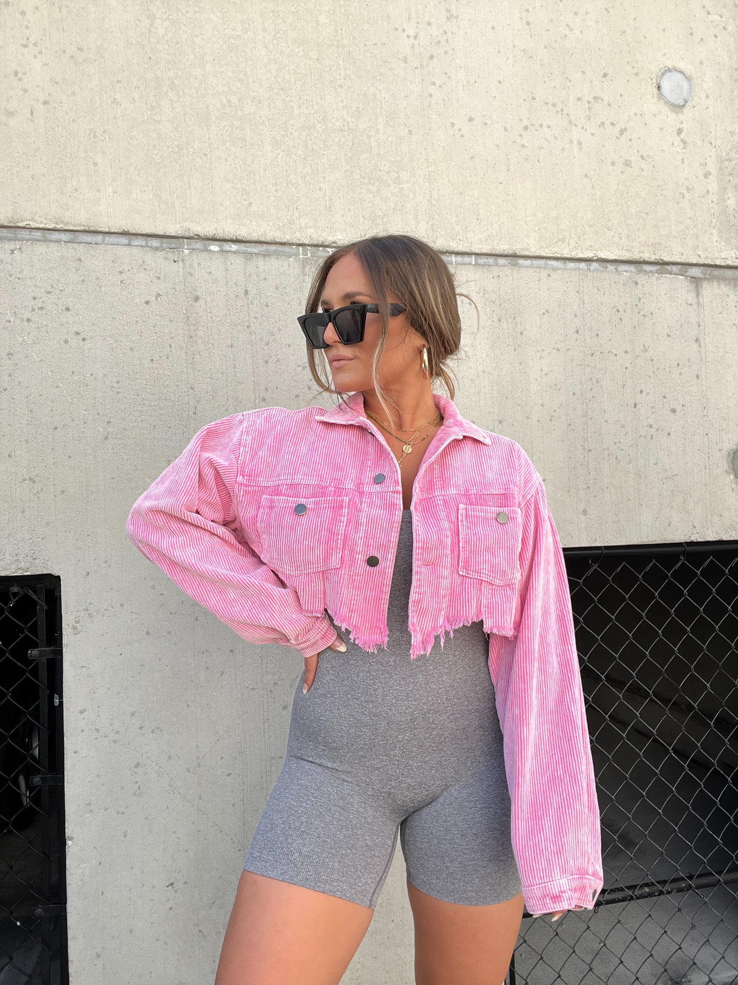 AUDREY CROPPED CORD JACKET PINK