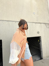 Load image into Gallery viewer, DUSTY PEACH CROCHET SLEEVE BUTTON UP
