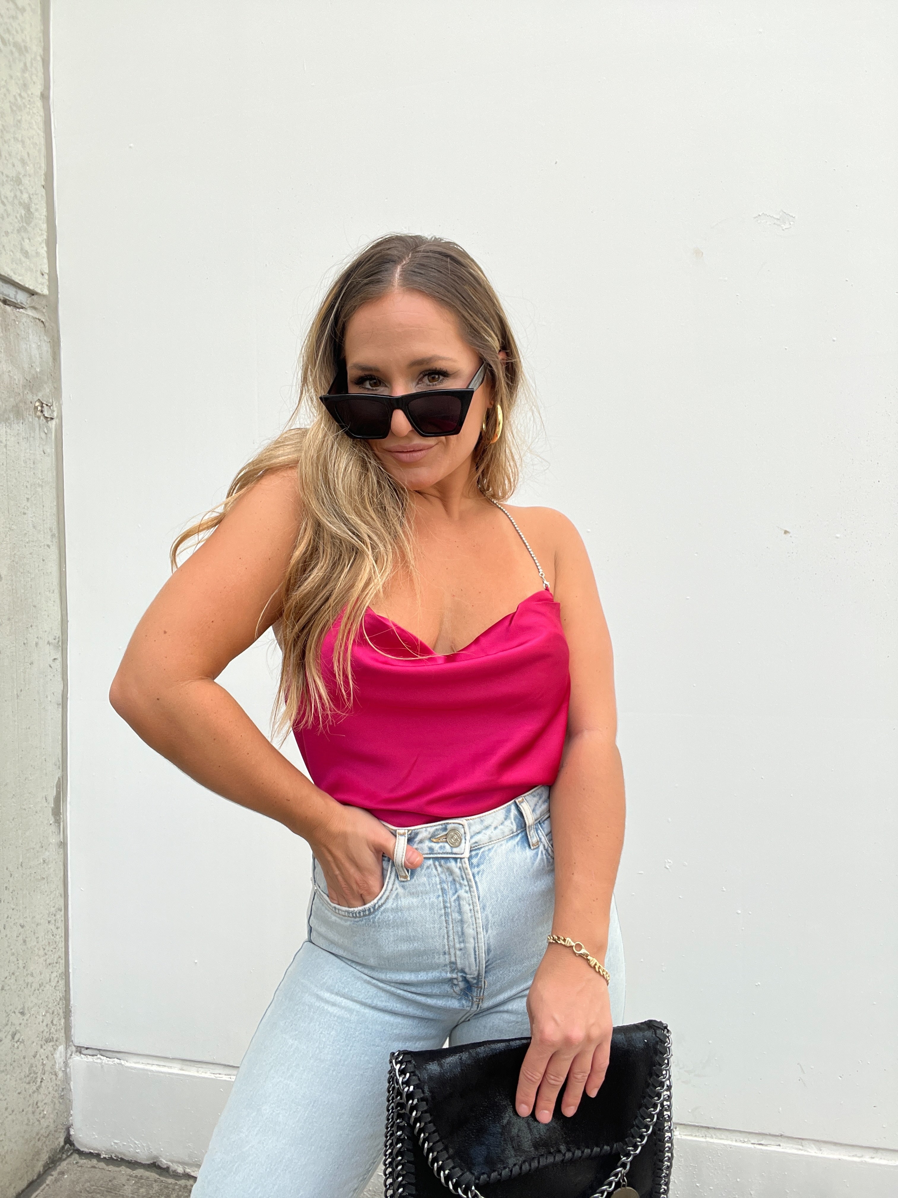 SATIN COWL NECK HALTER MAGENTA