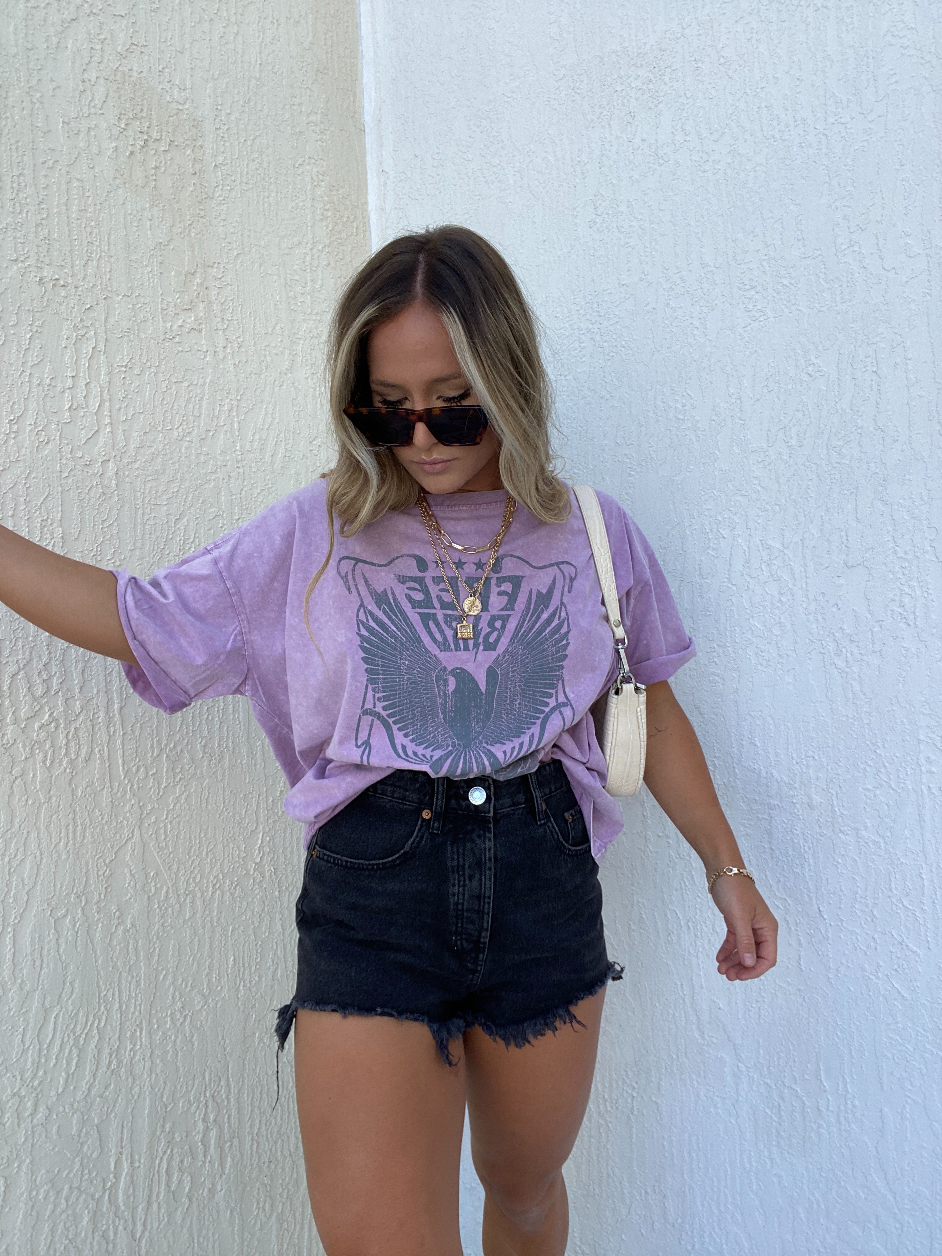 Washed Free Bird Graphic Tee Lavender