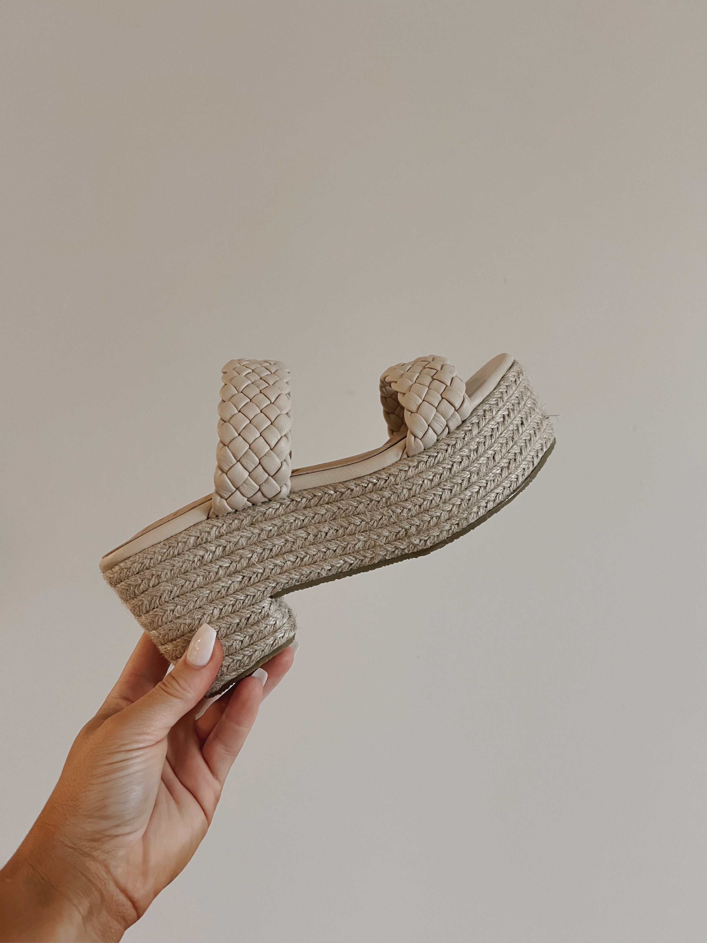 Everett Raffia Platform Wedges Cream