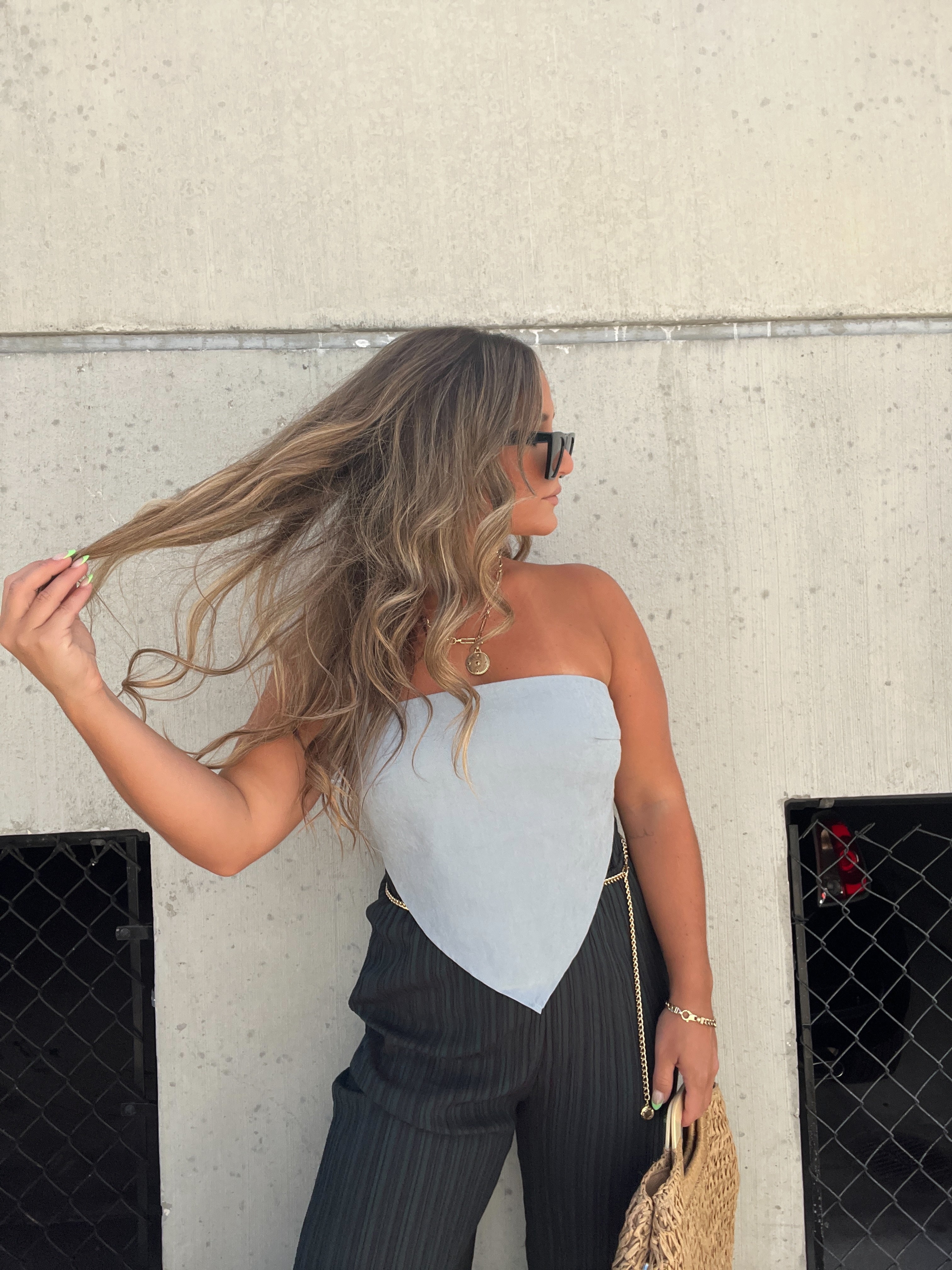 SECOND CHANCES SCARF TOP DENIM