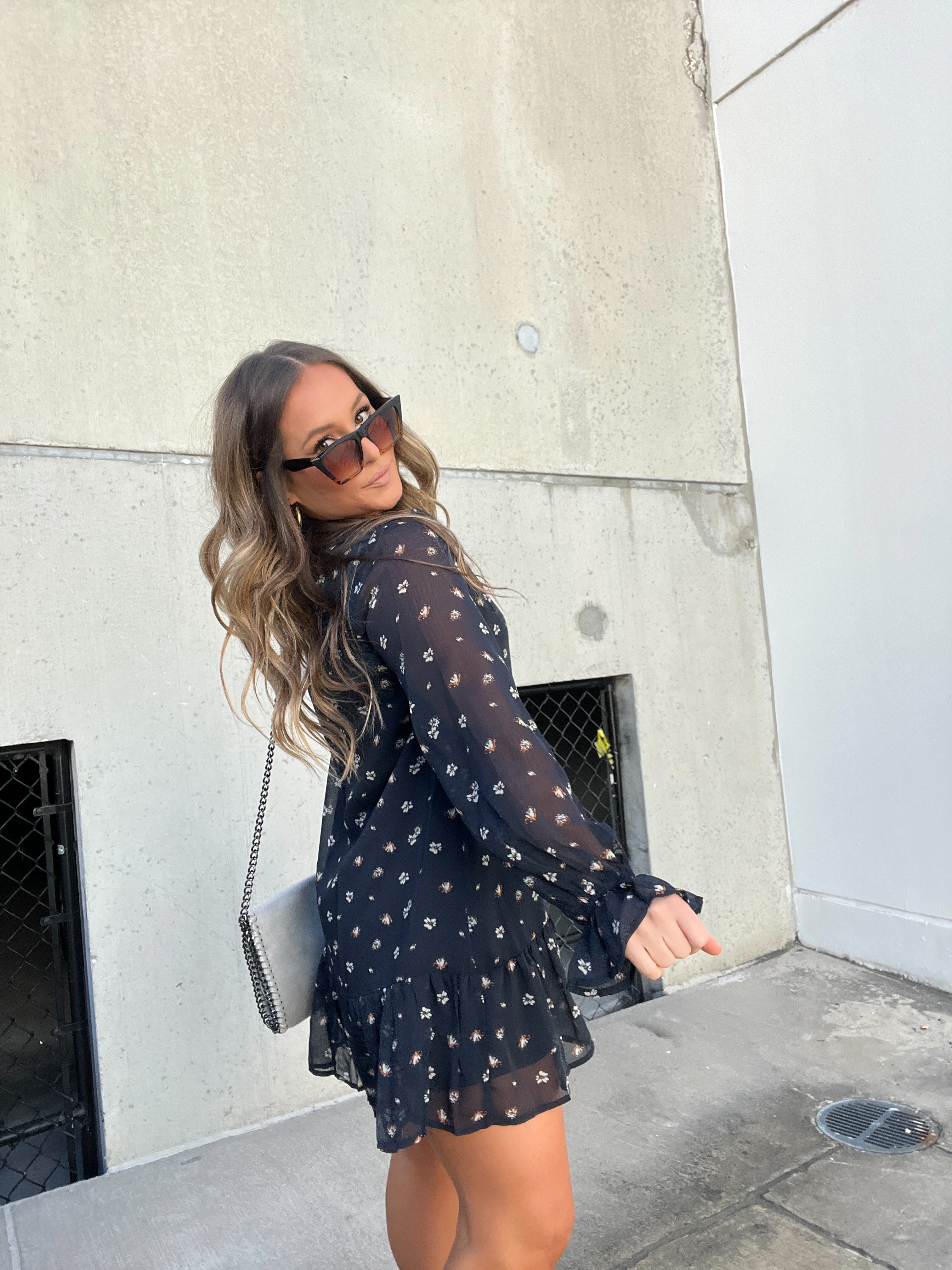 Taylor Chiffon Floral Dress Navy