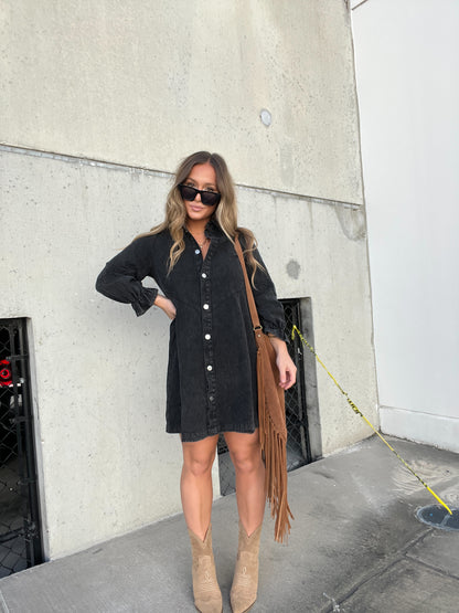 Downtown Denim Dress Black