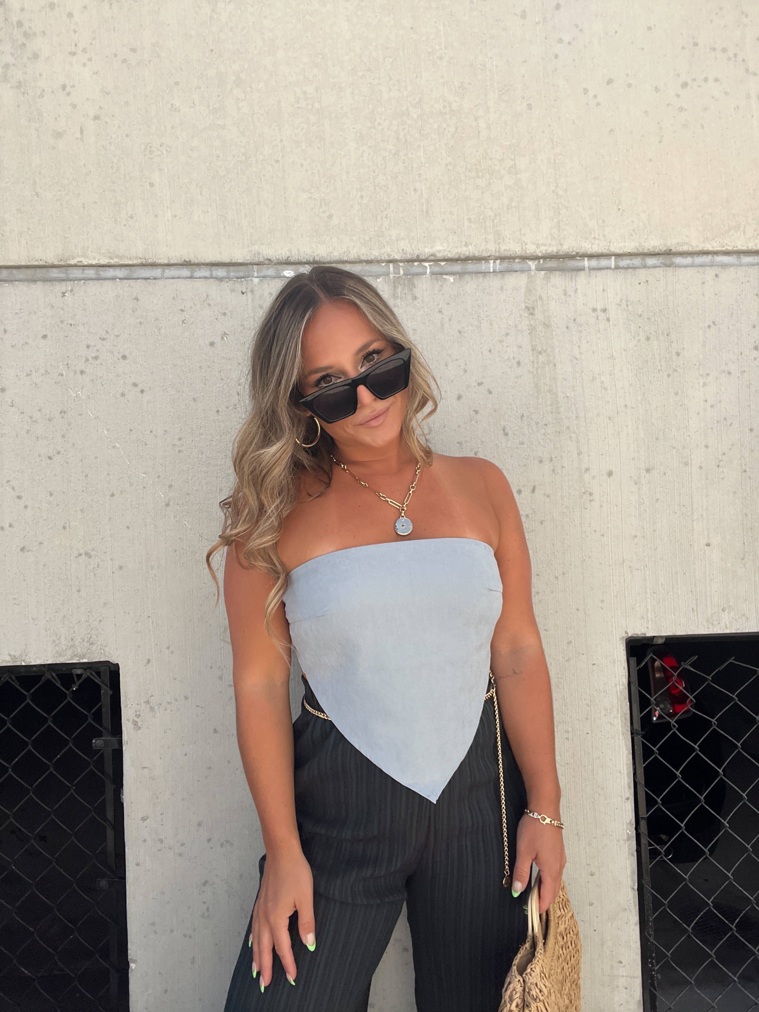 SECOND CHANCES SCARF TOP DENIM