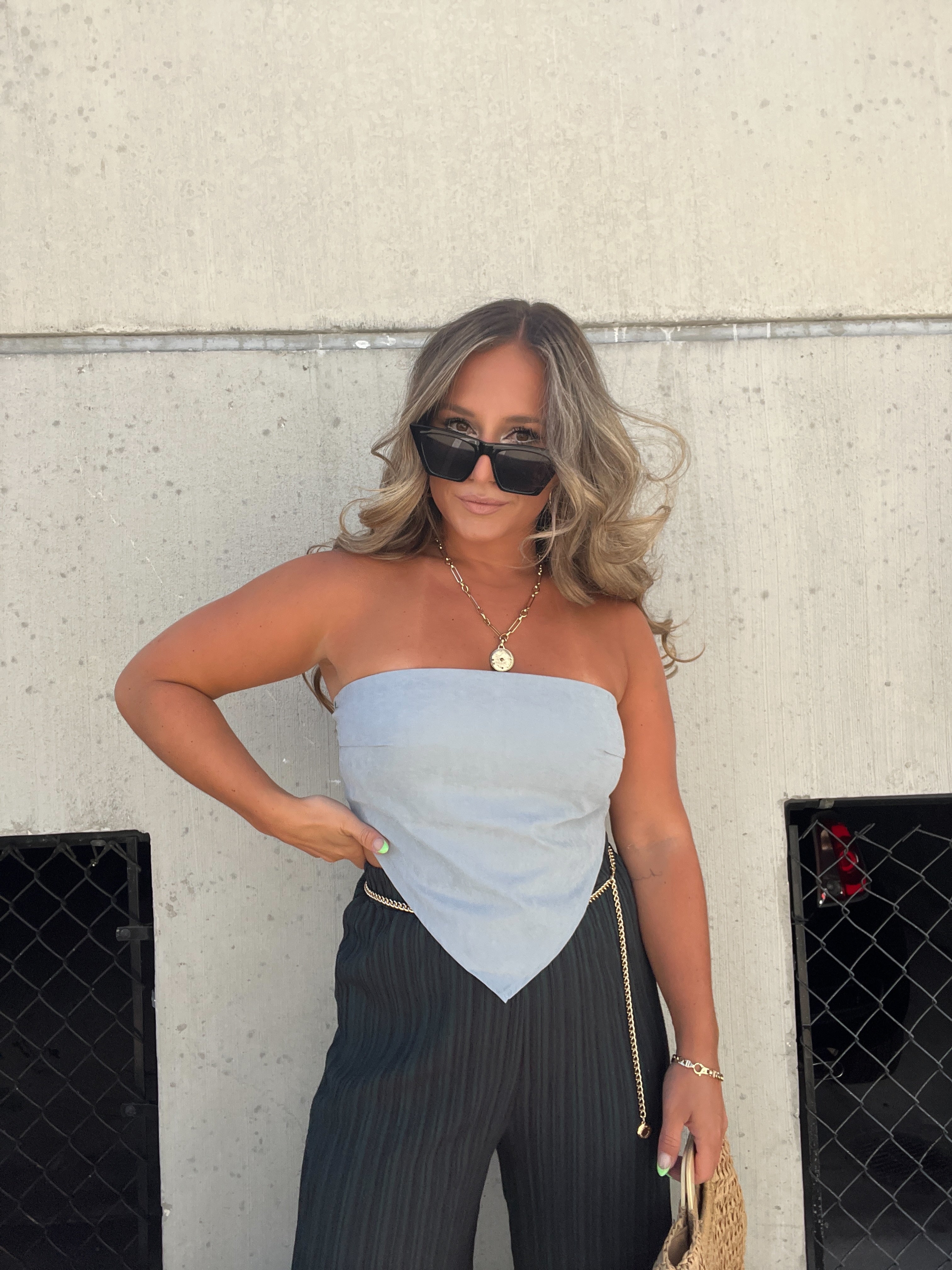 SECOND CHANCES SCARF TOP DENIM