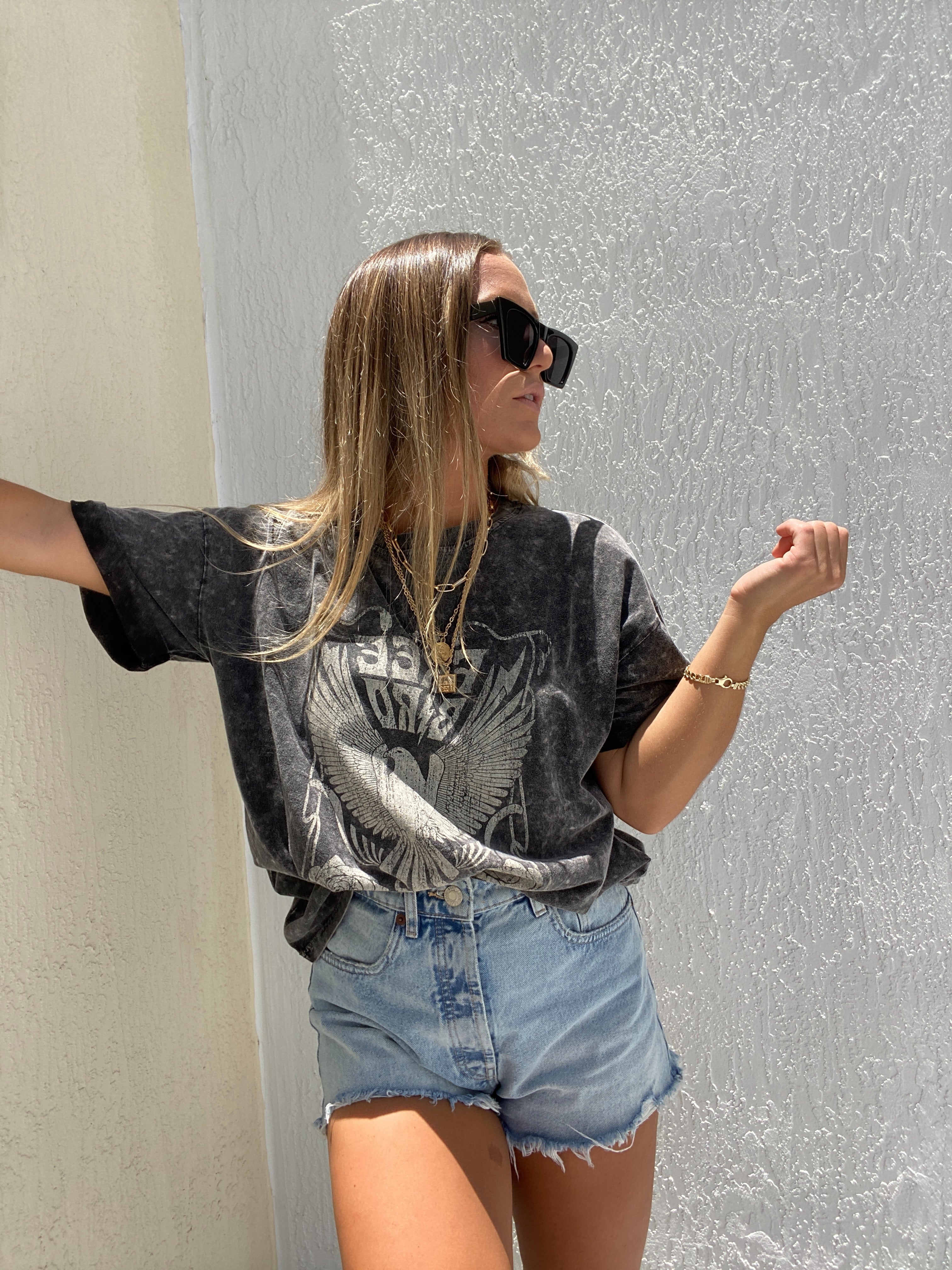 Washed Free Bird Graphic Tee Black
