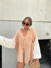 Load image into Gallery viewer, DUSTY PEACH CROCHET SLEEVE BUTTON UP
