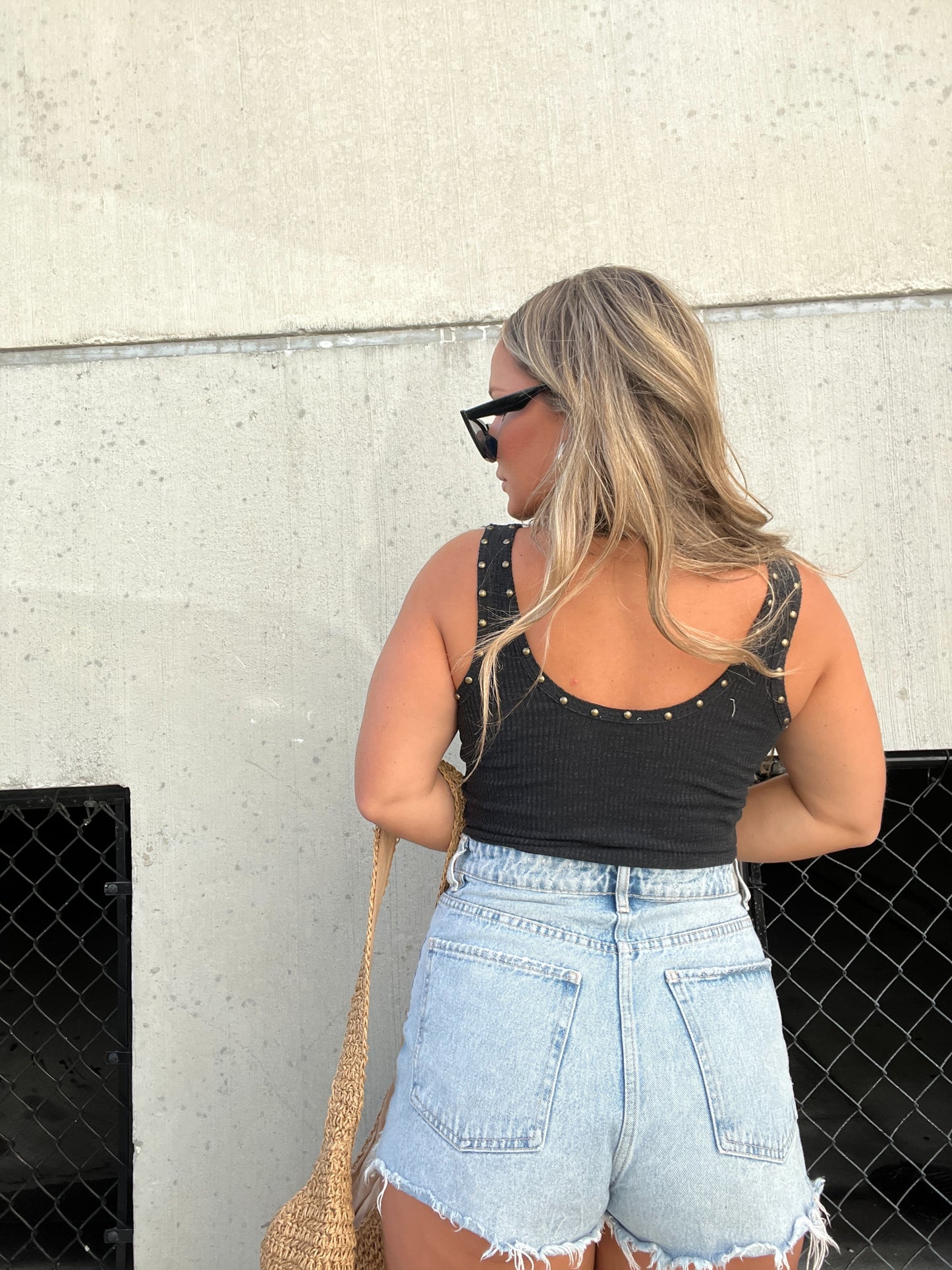 Scoop Neck Studded Tank Black