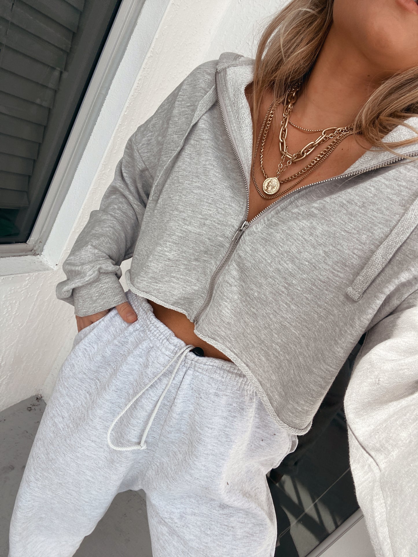 Sunday Funday Cropped Hoodie Grey