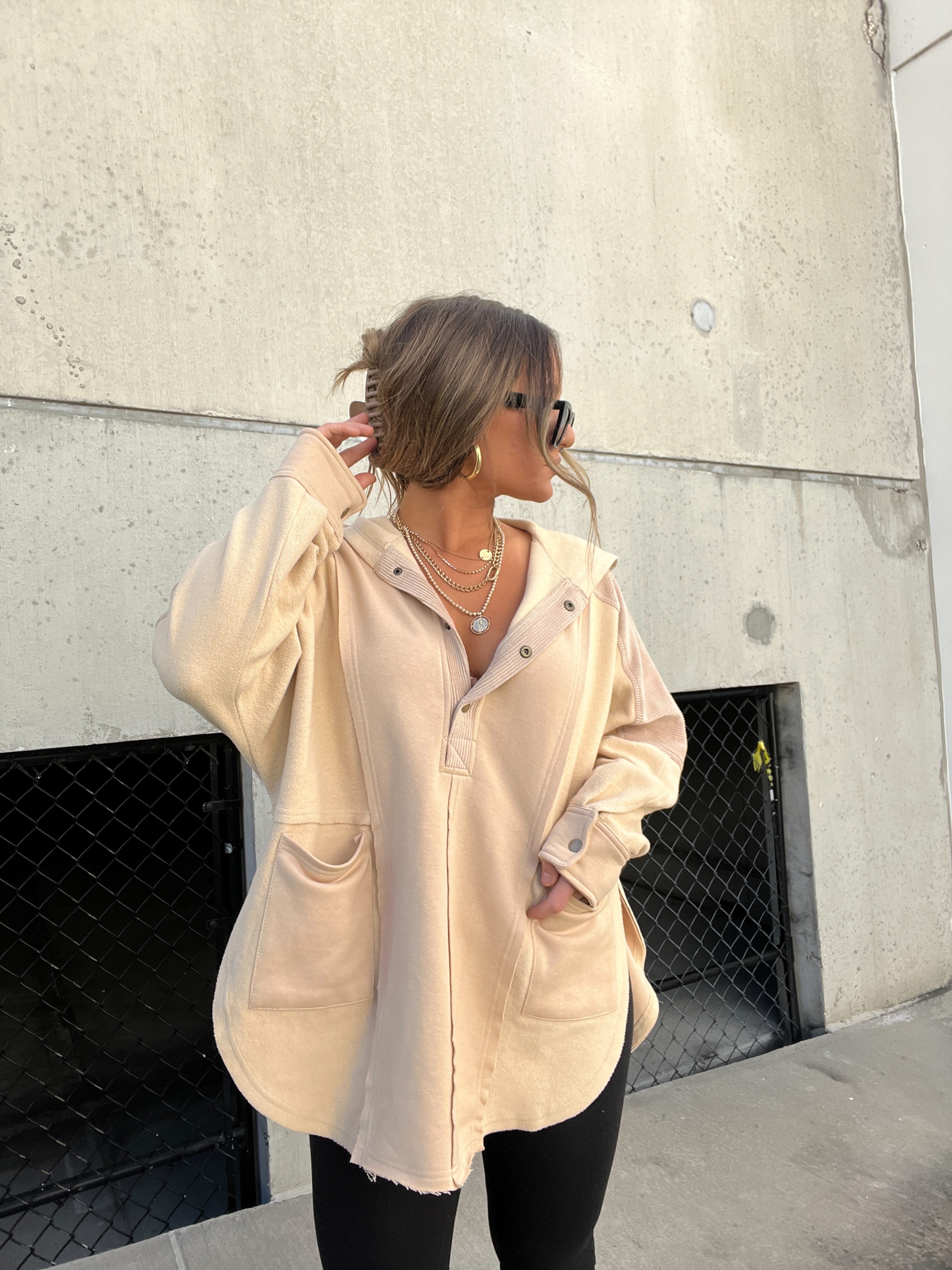 Aemi Mixed Media Hoodie Oatmeal
