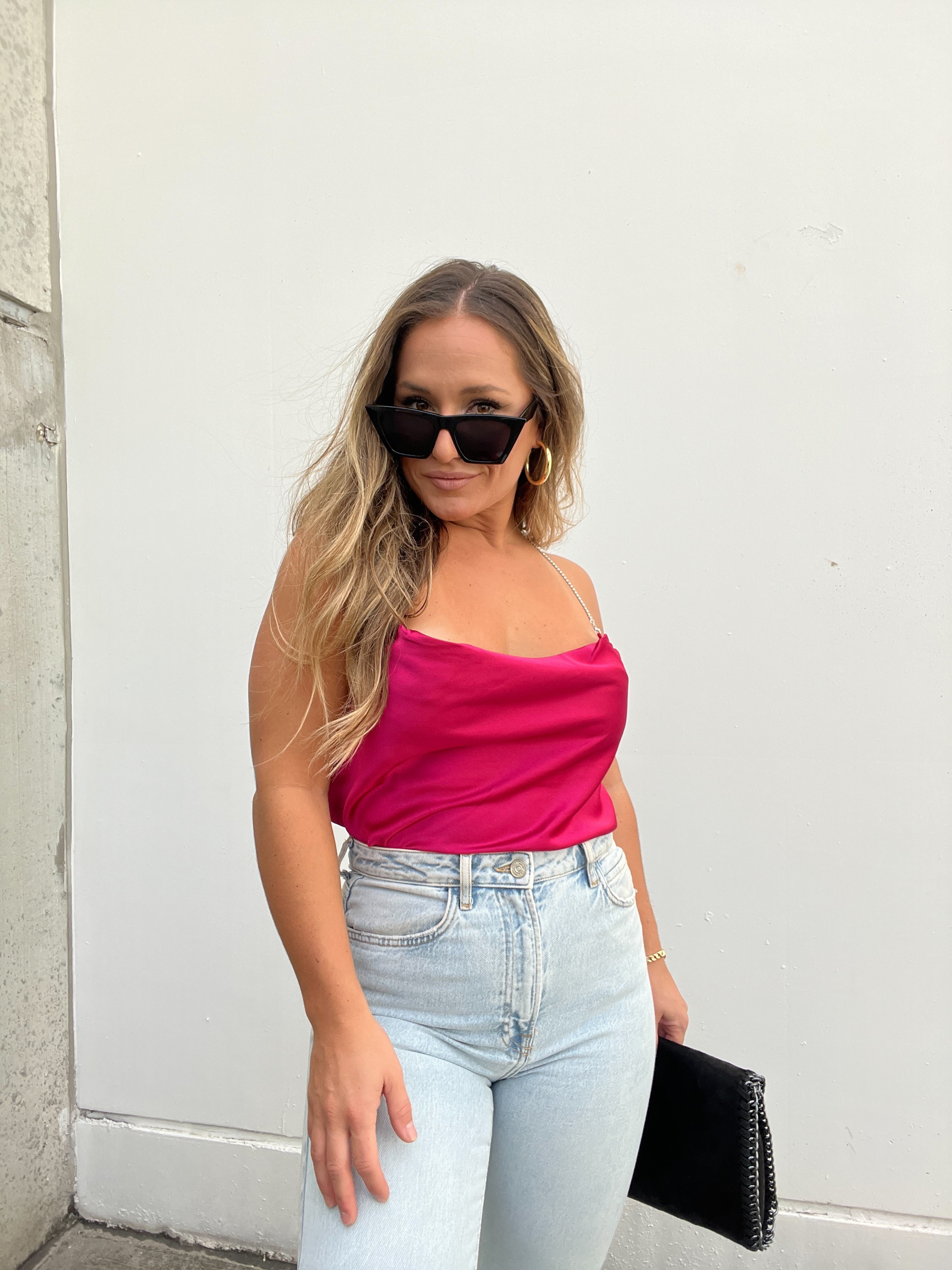 SATIN COWL NECK HALTER MAGENTA
